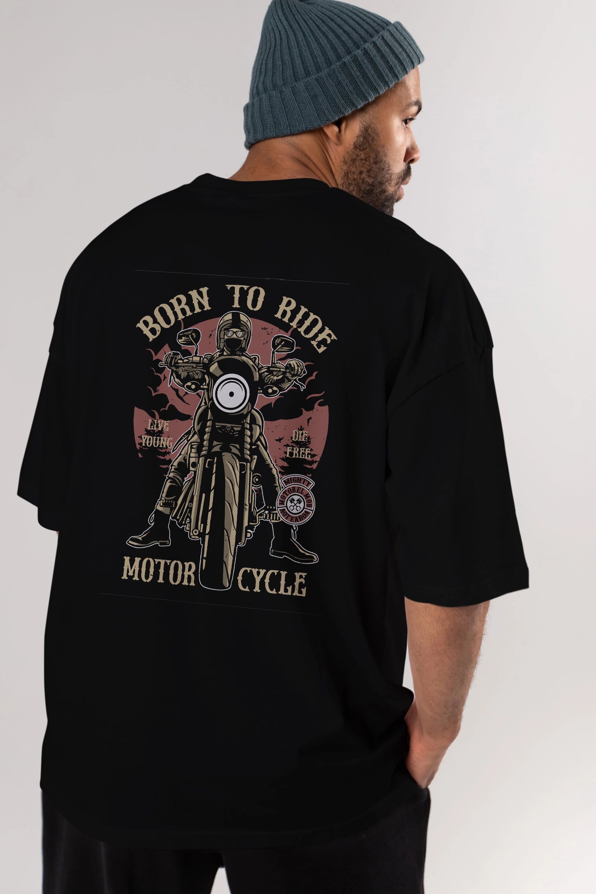 Born To Ride Arka Baskılı Oversize t-shirt Erkek Kadın Unisex %100 Pamuk