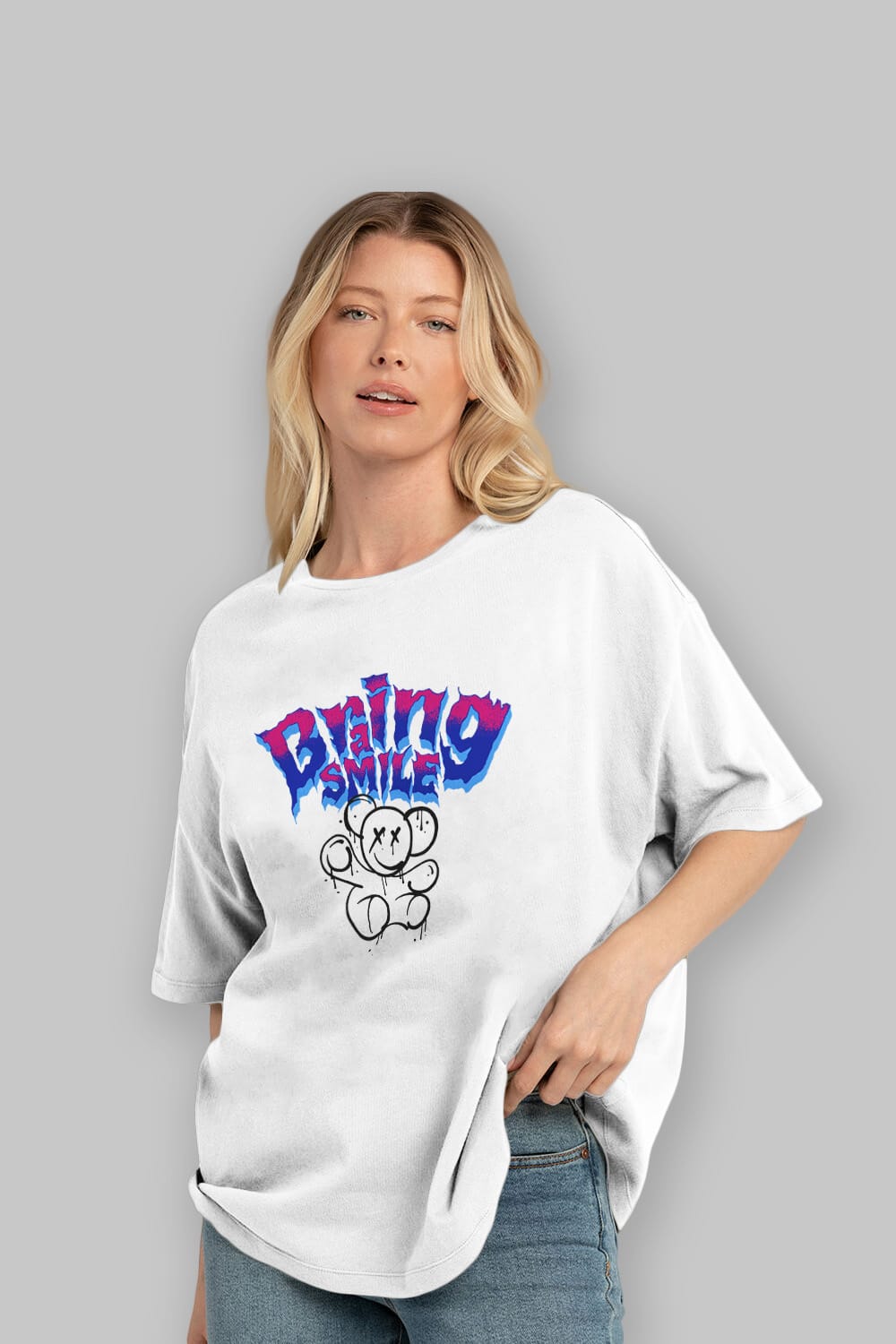 Teddy Bear Braing Smile Ön Baskılı Oversize t-shirt Erkek Kadın Unisex
