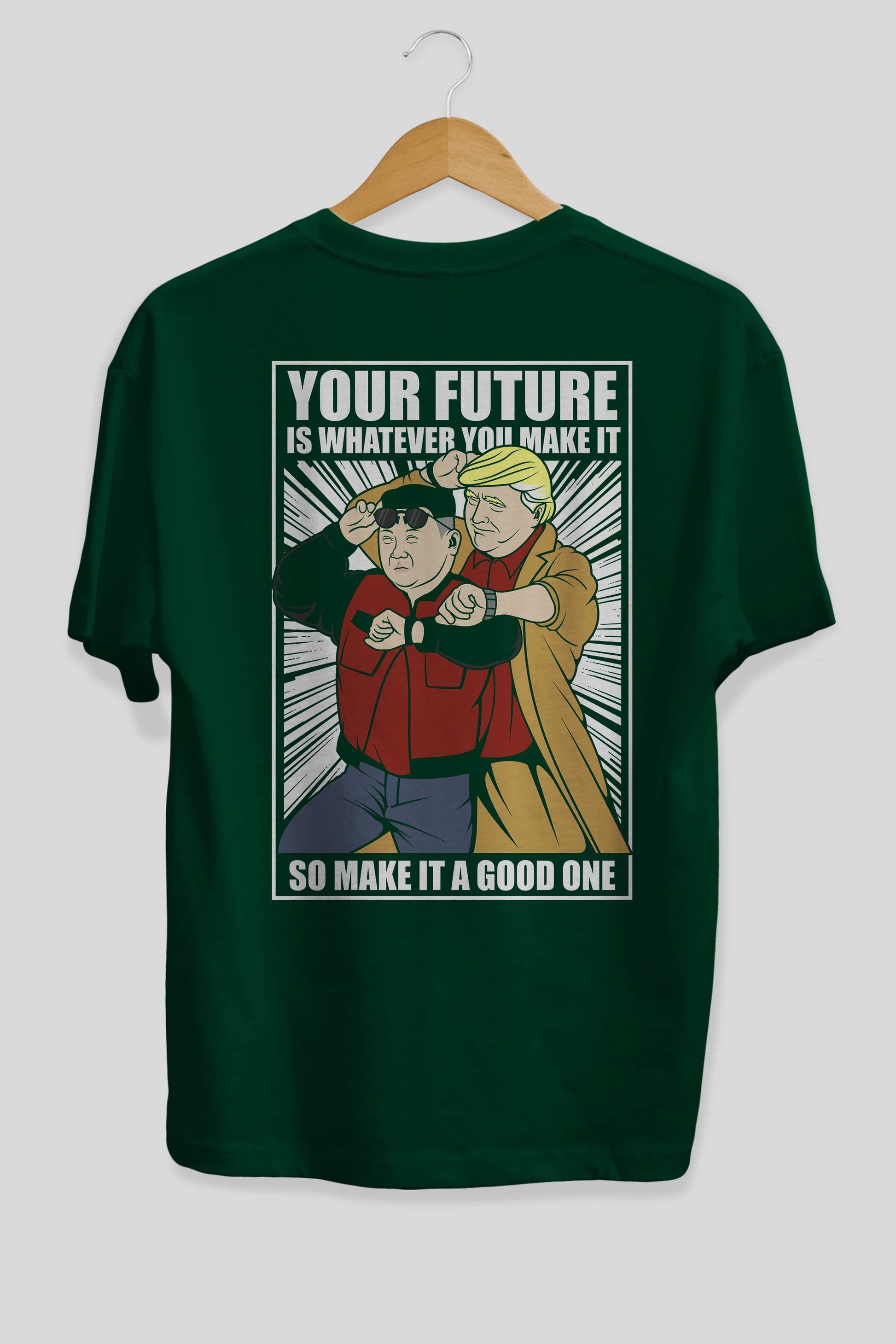 Back To The Future Jong Un Trump Arka Baskılı Oversize t-shirt Erkek Kadın Unisex %100 Pamuk tişort
