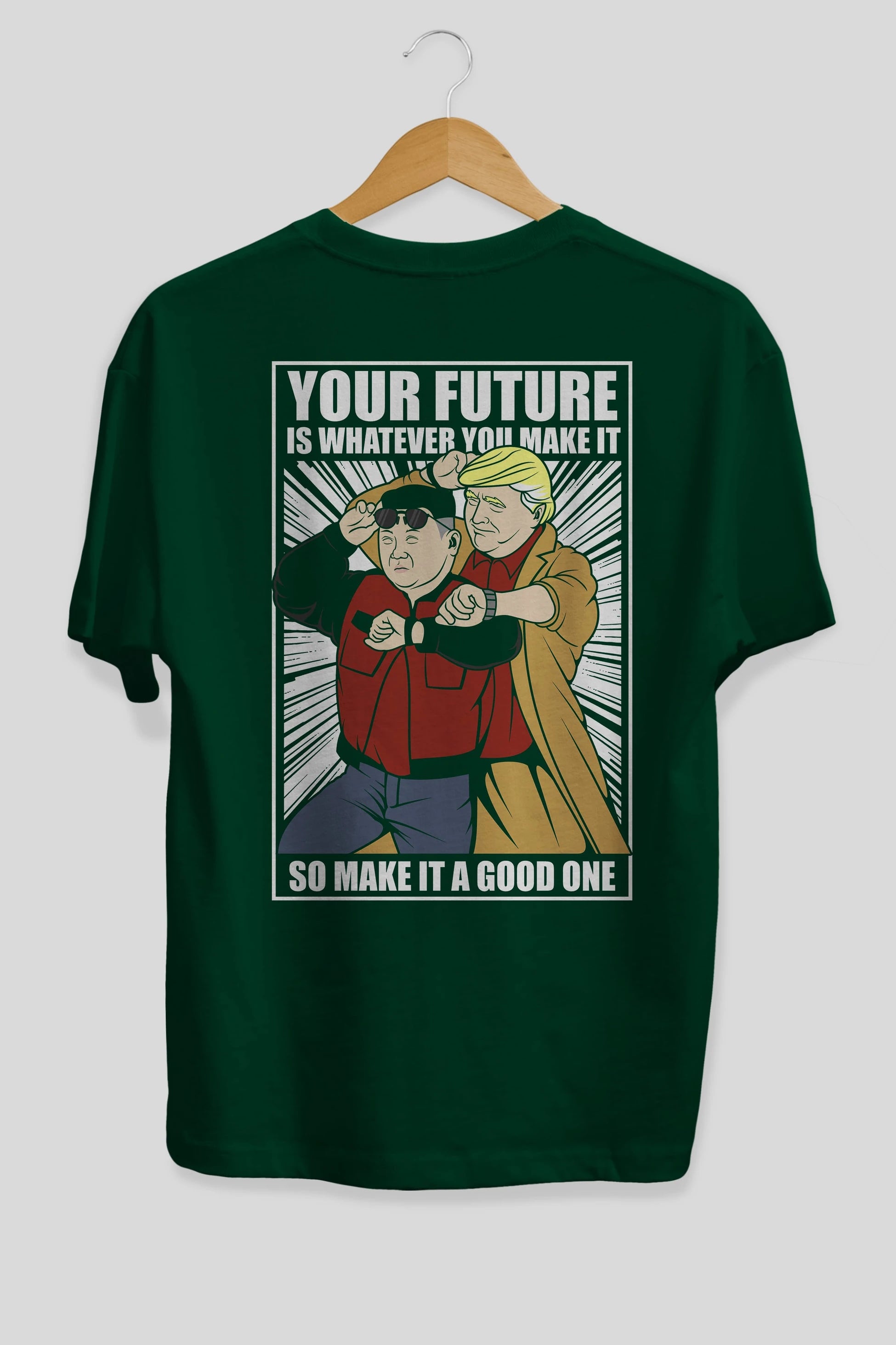 Back To The Future Jong Un Trump Arka Baskılı Oversize t-shirt Erkek Kadın Unisex %100 Pamuk tişort