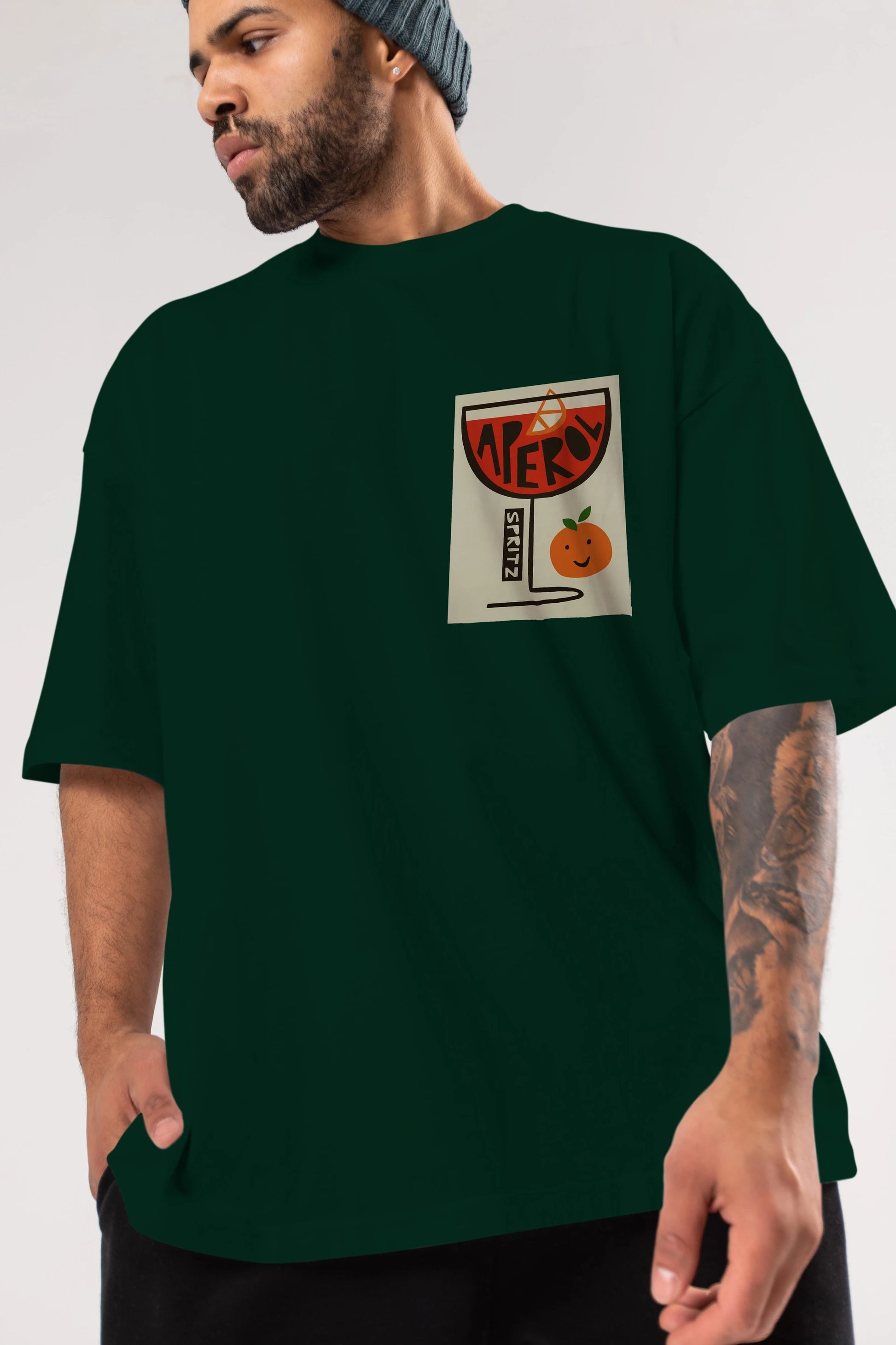 Aperol Spritz 9 Ön Sol Baskılı Oversize t-shirt Erkek Kadın Unisex %100 Pamuk Bisiklet Yaka tişort