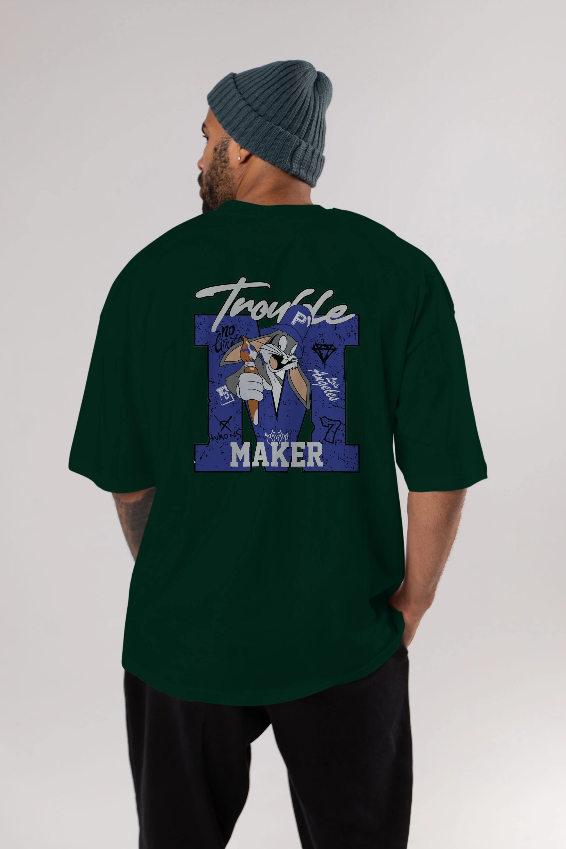 Bugs Bunny Arka Baskılı Oversize t-shirt Erkek Kadın Unisex %100 Pamuk Bisiklet Yaka tişort
