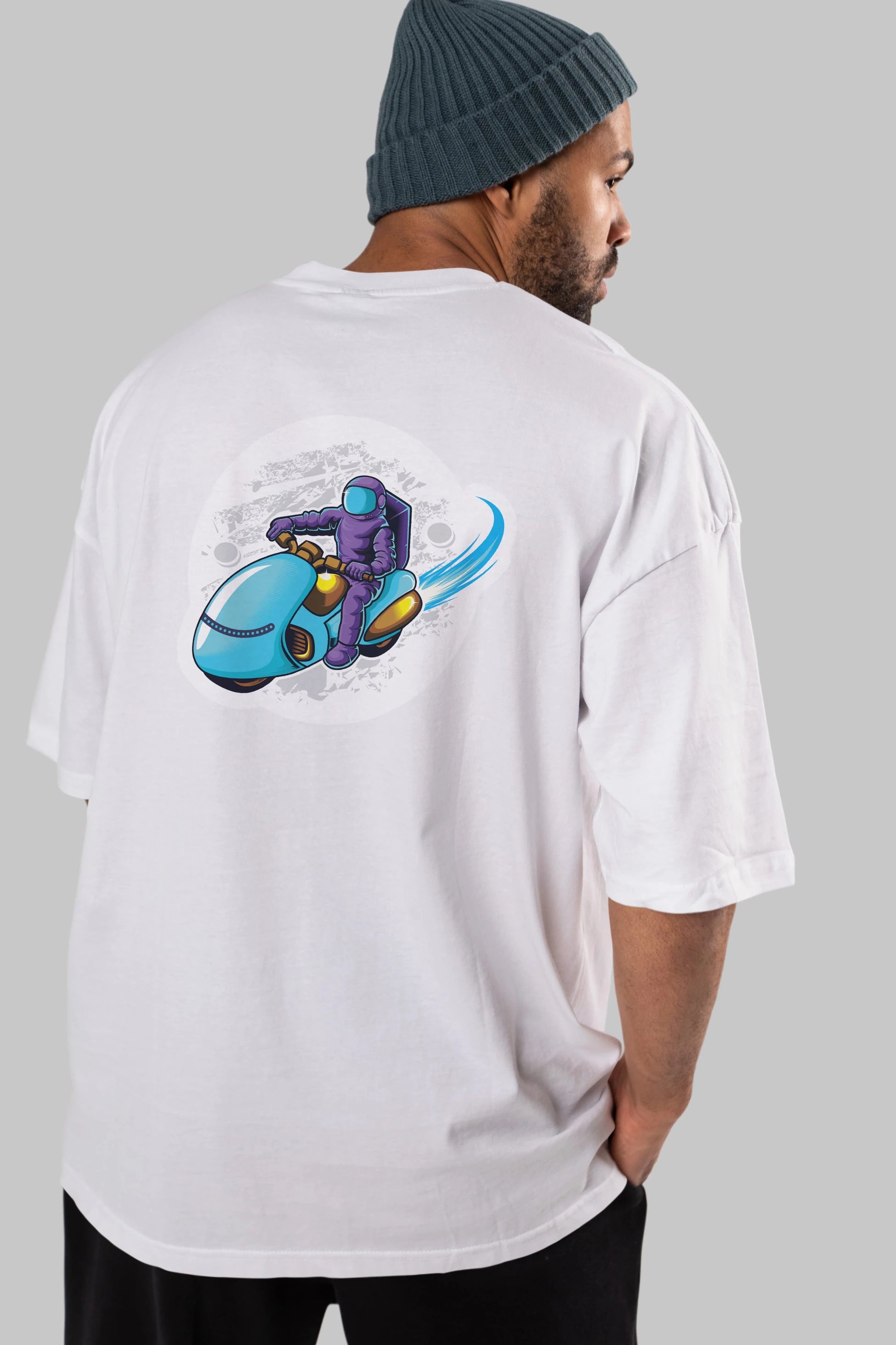Astrorider in Space Sticker Arka Baskılı Oversize t-shirt Erkek Kadın Unisex