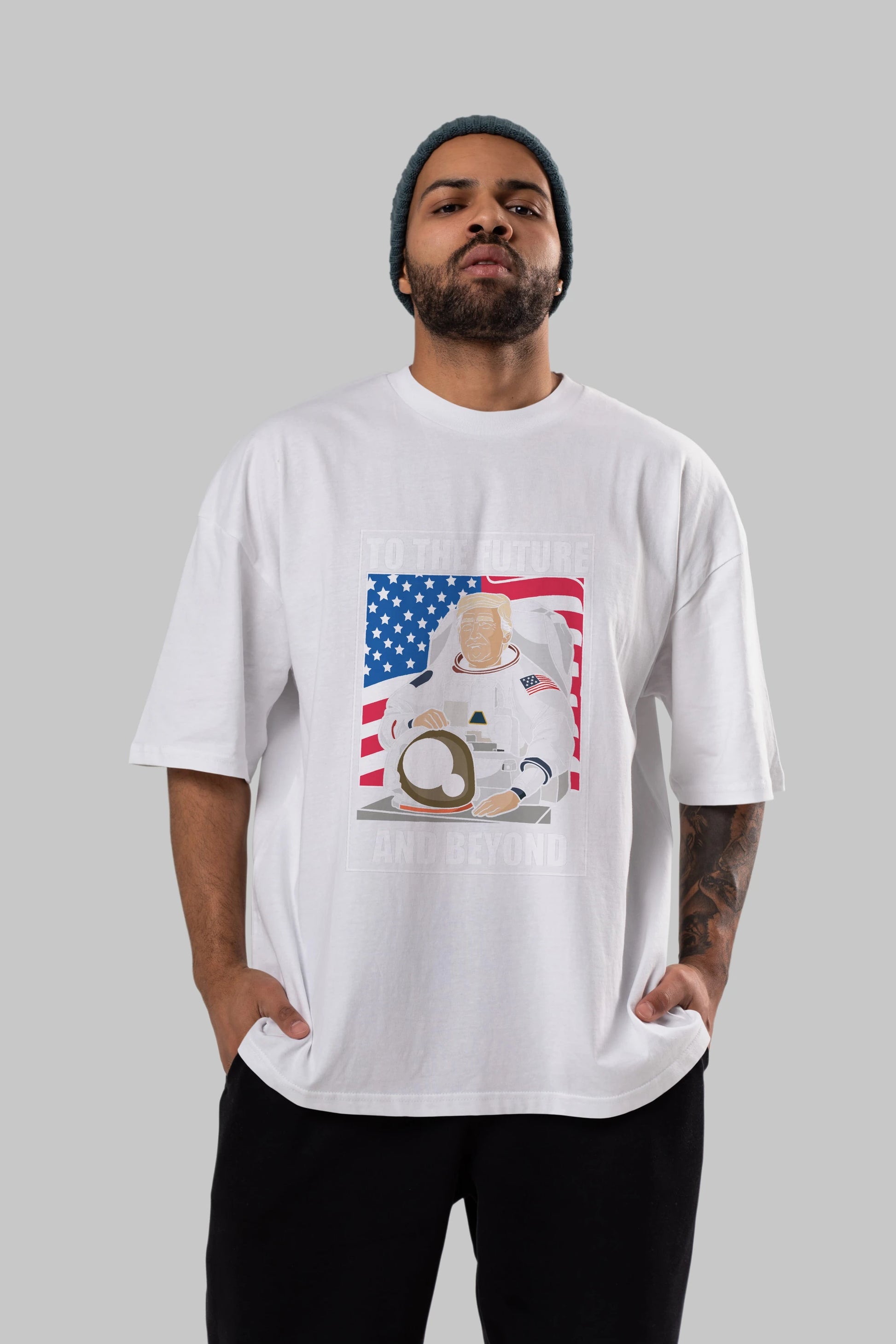 Trumpstronaut Ön Baskılı Oversize t-shirt Erkek Kadın Unisex %100 Pamuk tişort