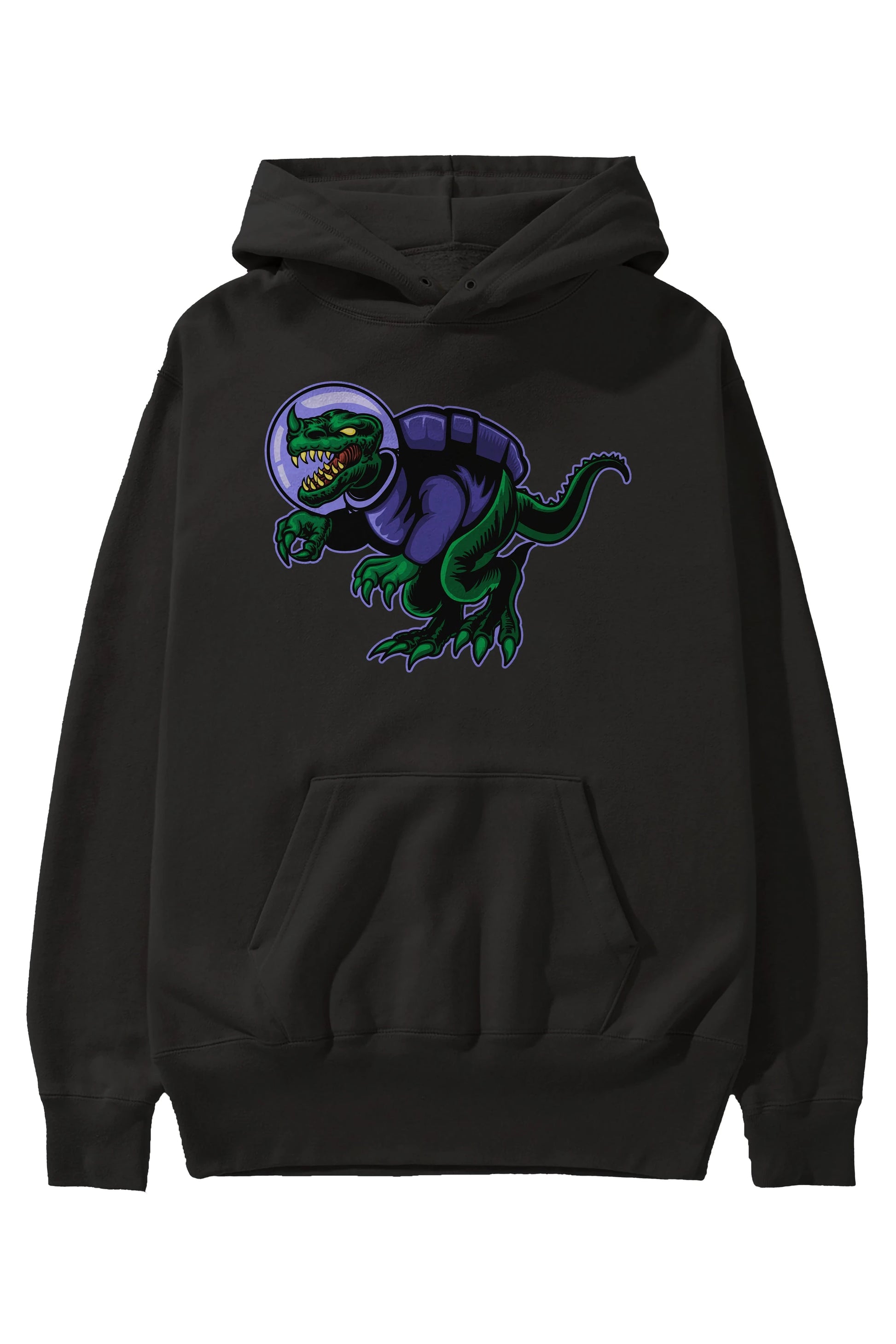 Space Dino Ön Baskılı Hoodie Oversize Kapüşonlu Sweatshirt Erkek Kadın Unisex