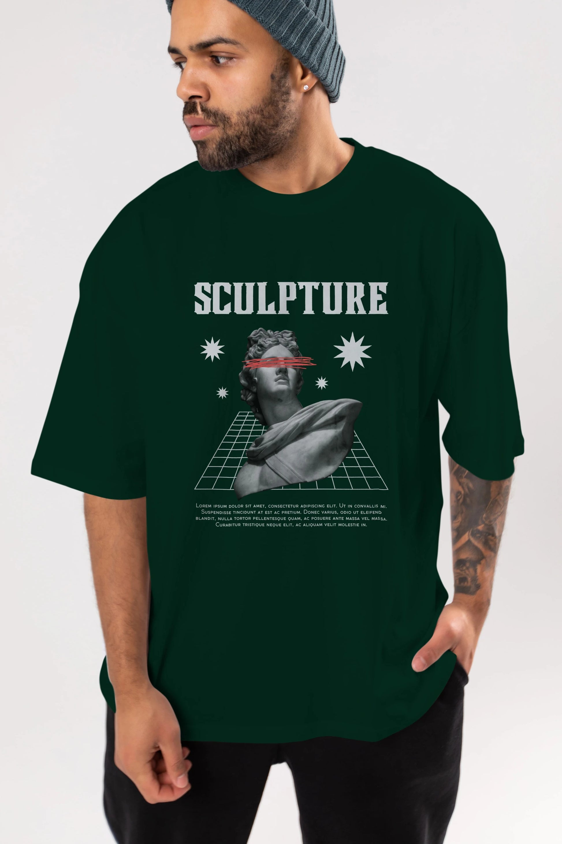 Sculpture Yazılı Ön Baskılı Oversize t-shirt Erkek Kadın Unisex