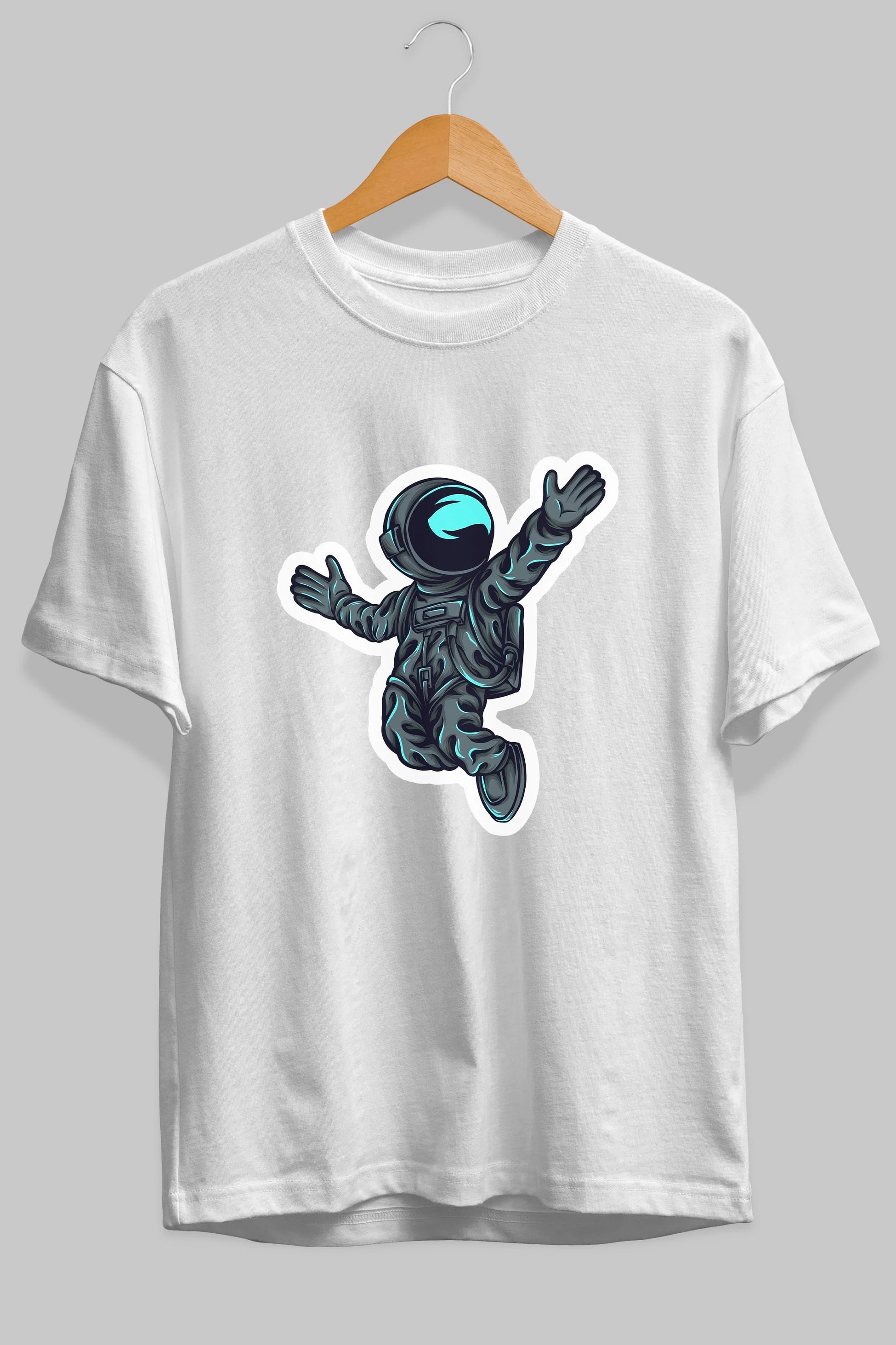 Happy Astronaut Sticker Ön Baskılı Oversize t-shirt Erkek Kadın Unisex
