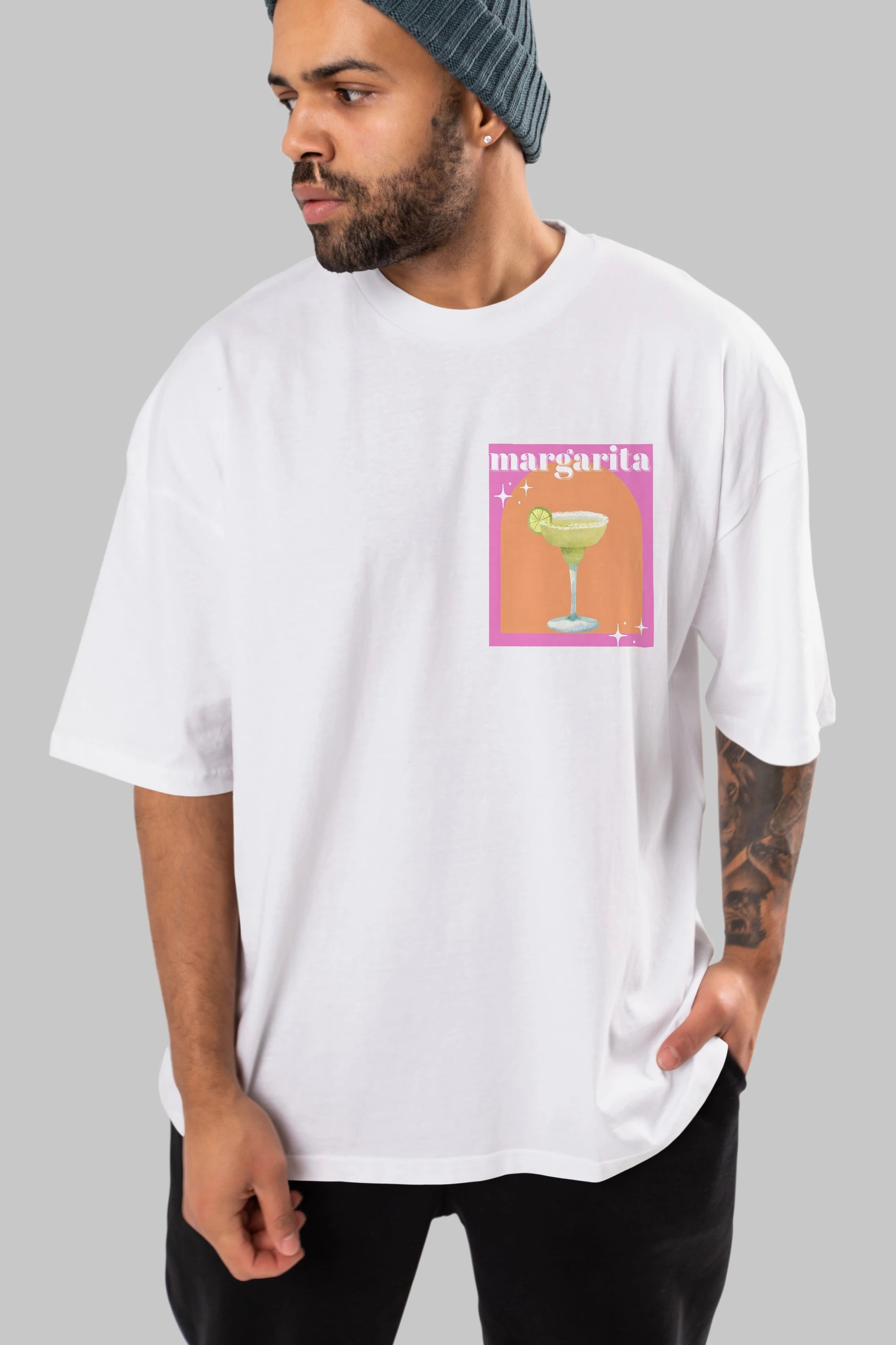 Margarita 7 Ön Sol Baskılı Oversize t-shirt Erkek Kadın Unisex %100 Pamuk Bisiklet Yaka tişort