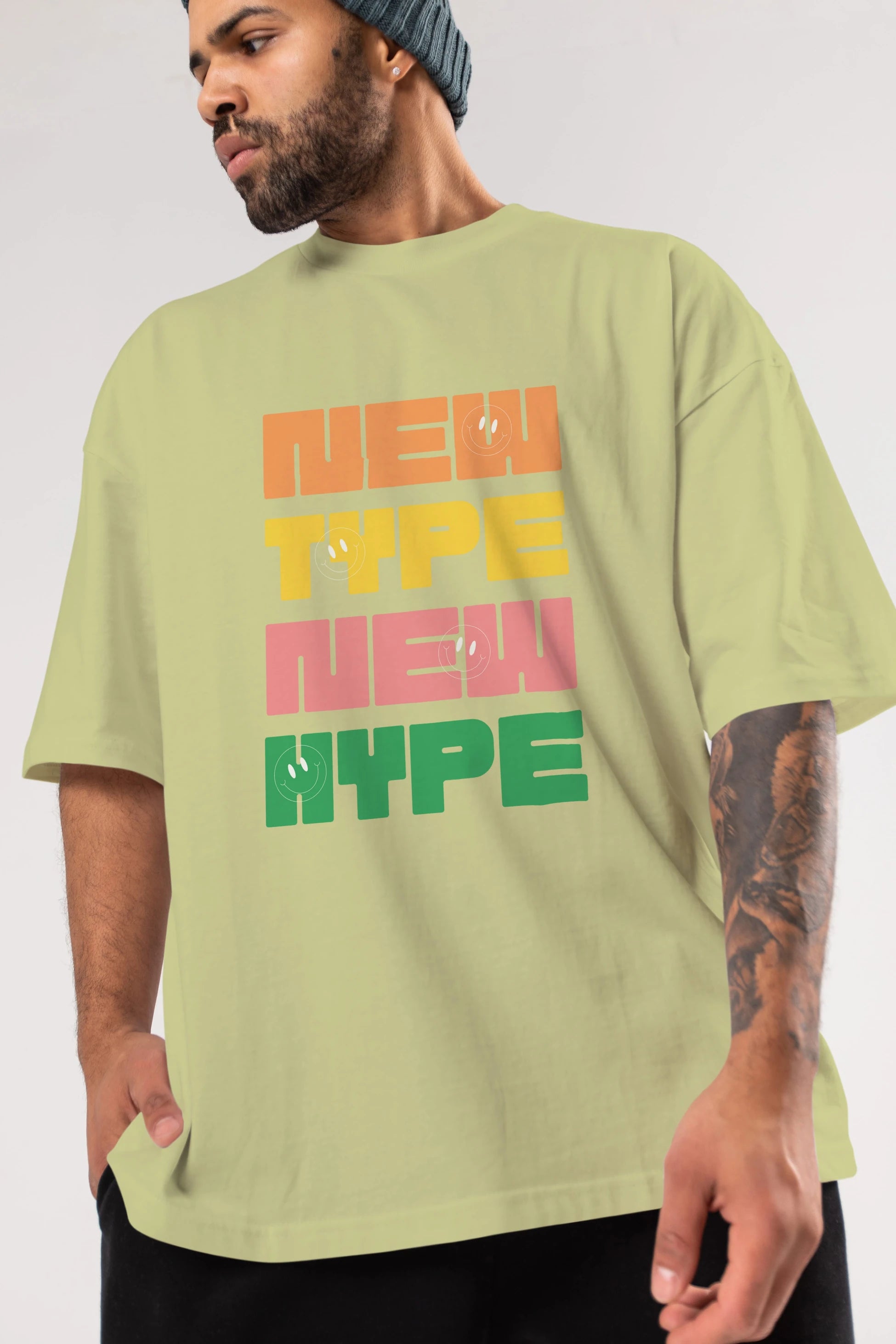 New Type New Hype Yazılı Ön Baskılı Oversize t-shirt Erkek Kadın Unisex