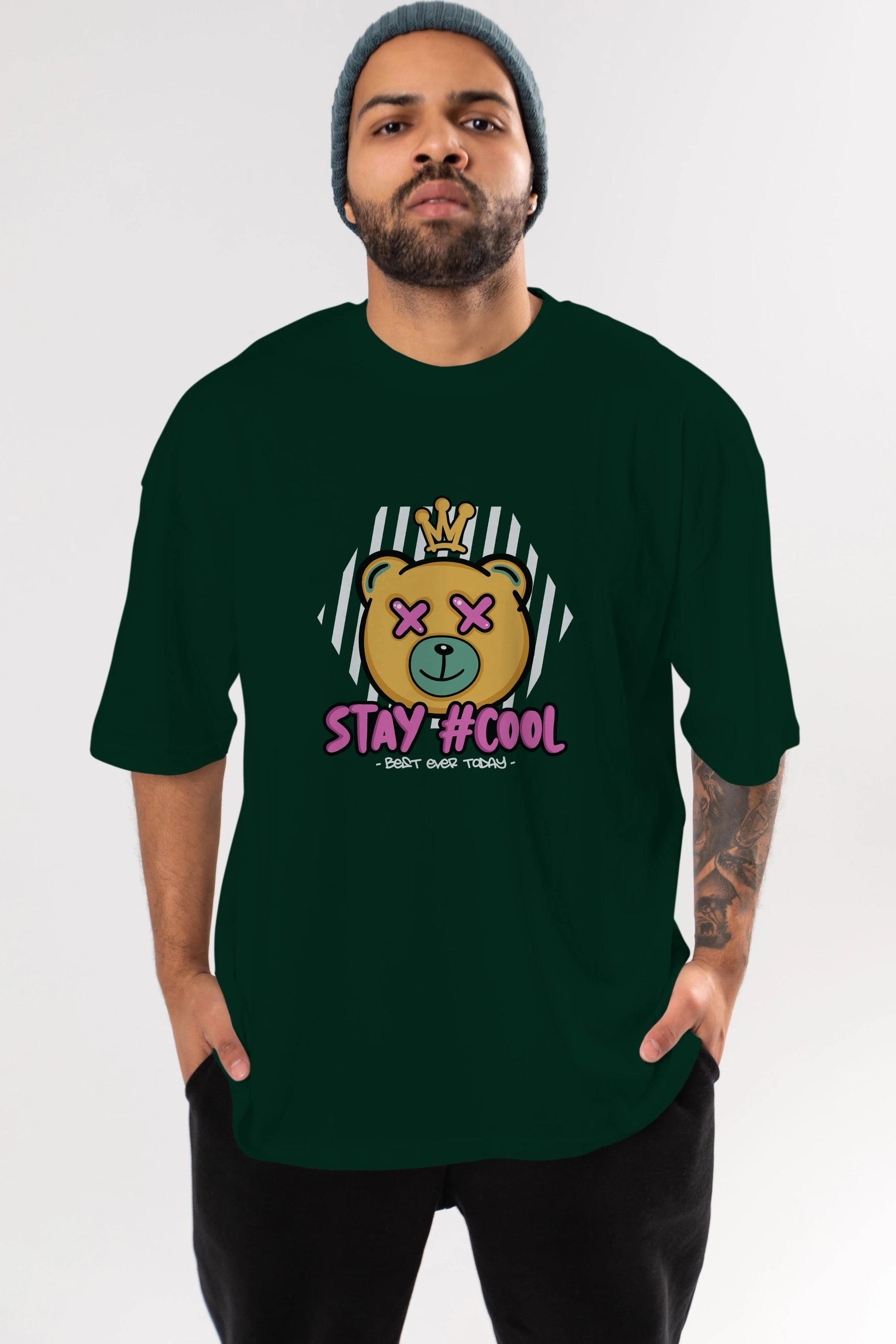 Stay Cool Bear Ön Baskılı Oversize t-shirt Erkek Kadın Unisex