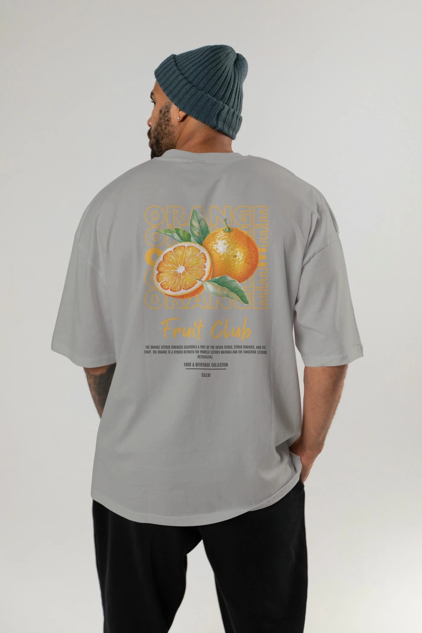 Orange Arka Baskılı Oversize t-shirt Erkek Kadın Pamuk Bisiklet Yaka tişort