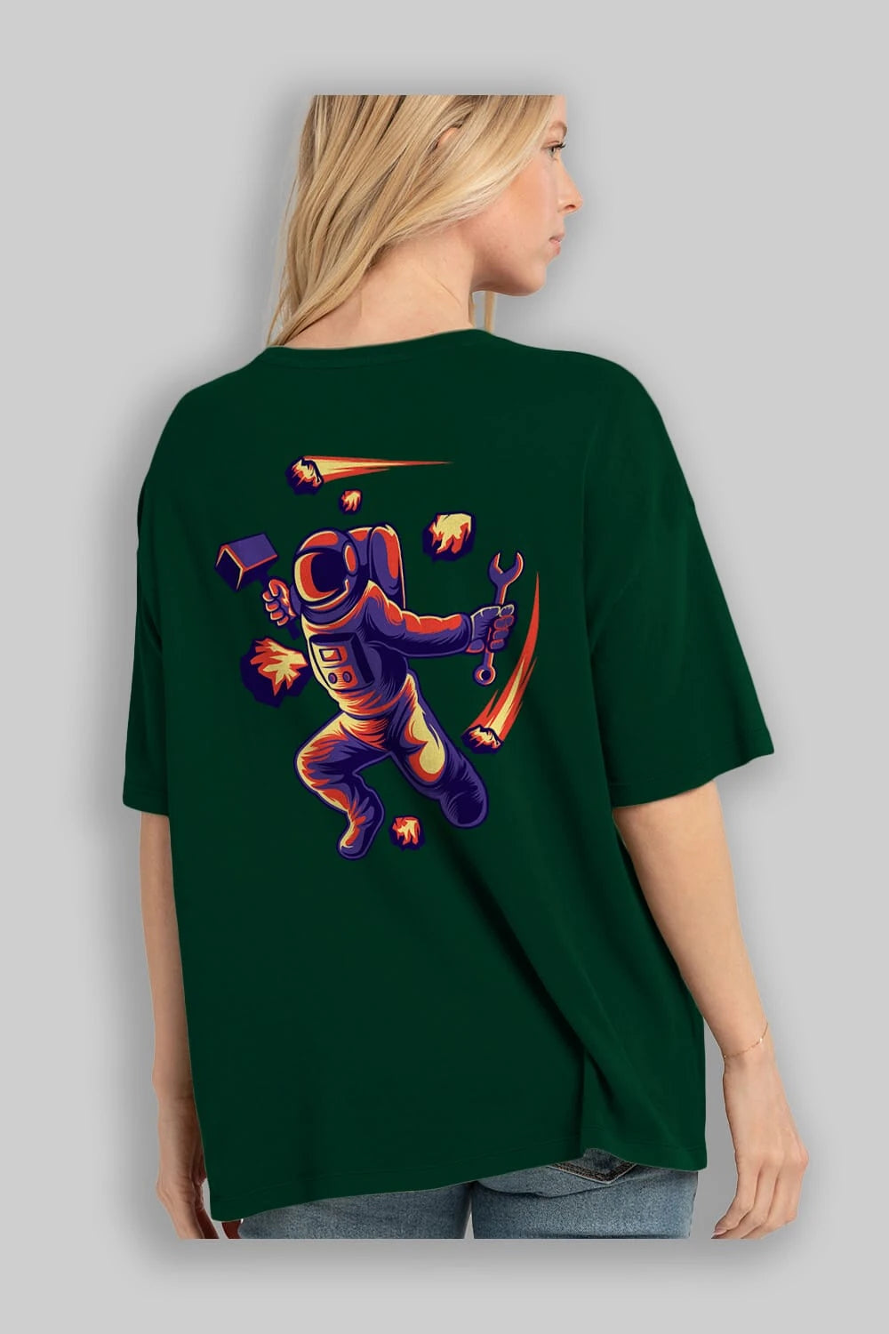 Astronaut Block Meteor Arka Baskılı Oversize t-shirt Erkek Kadın Unisex