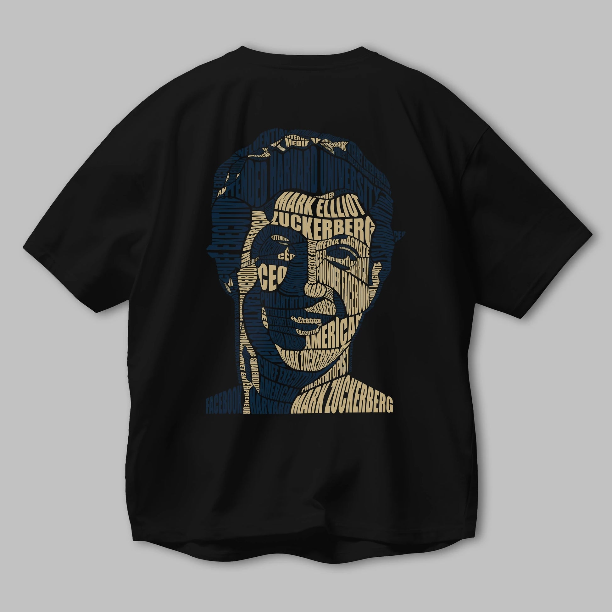 Mark Zuckerberg Calligram Arka Baskılı Oversize t-shirt %100 pamuk Erkek Kadın Unisex