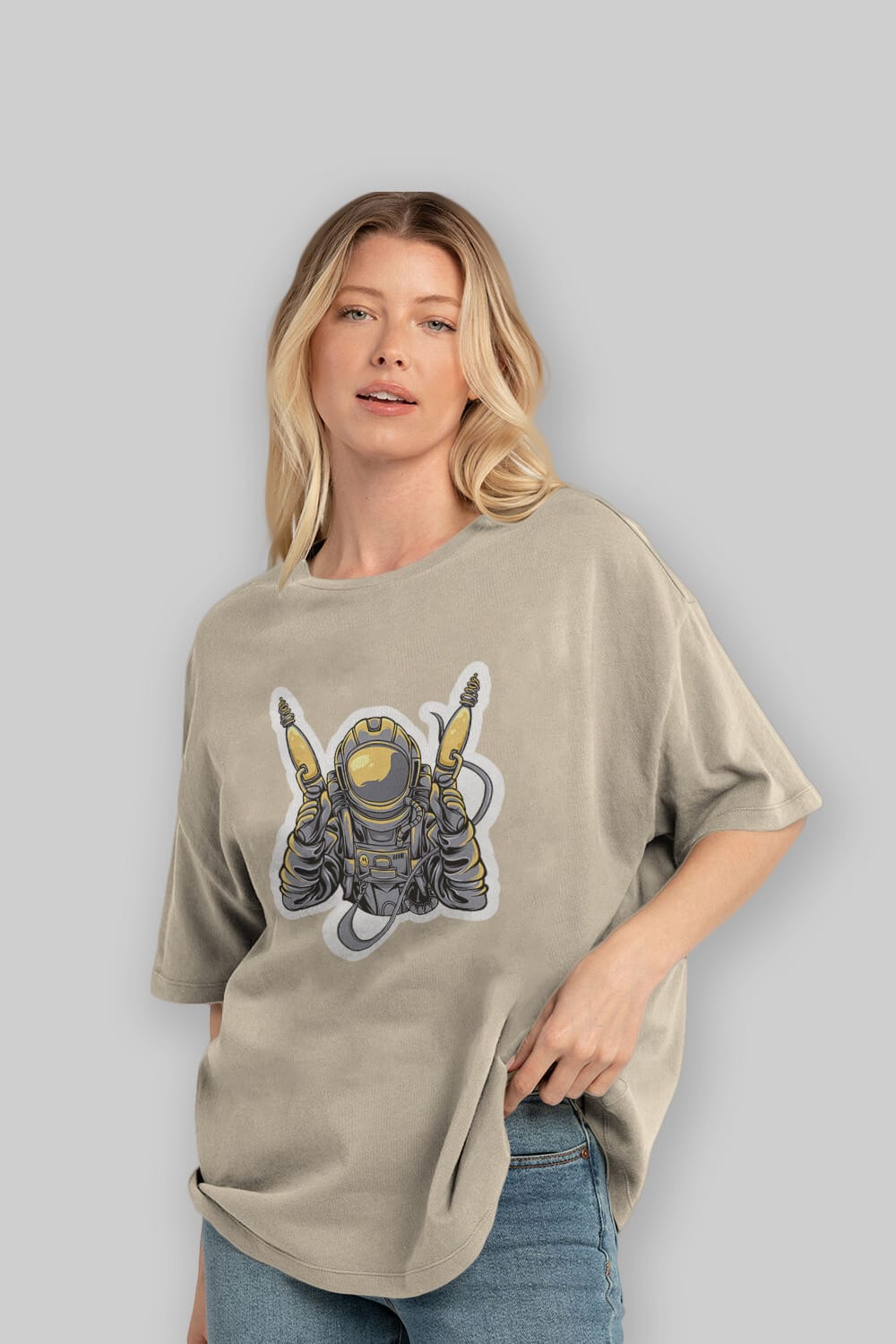 Alien Hunter Sticker Ön Baskılı Oversize t-shirt Erkek Kadın Unisex