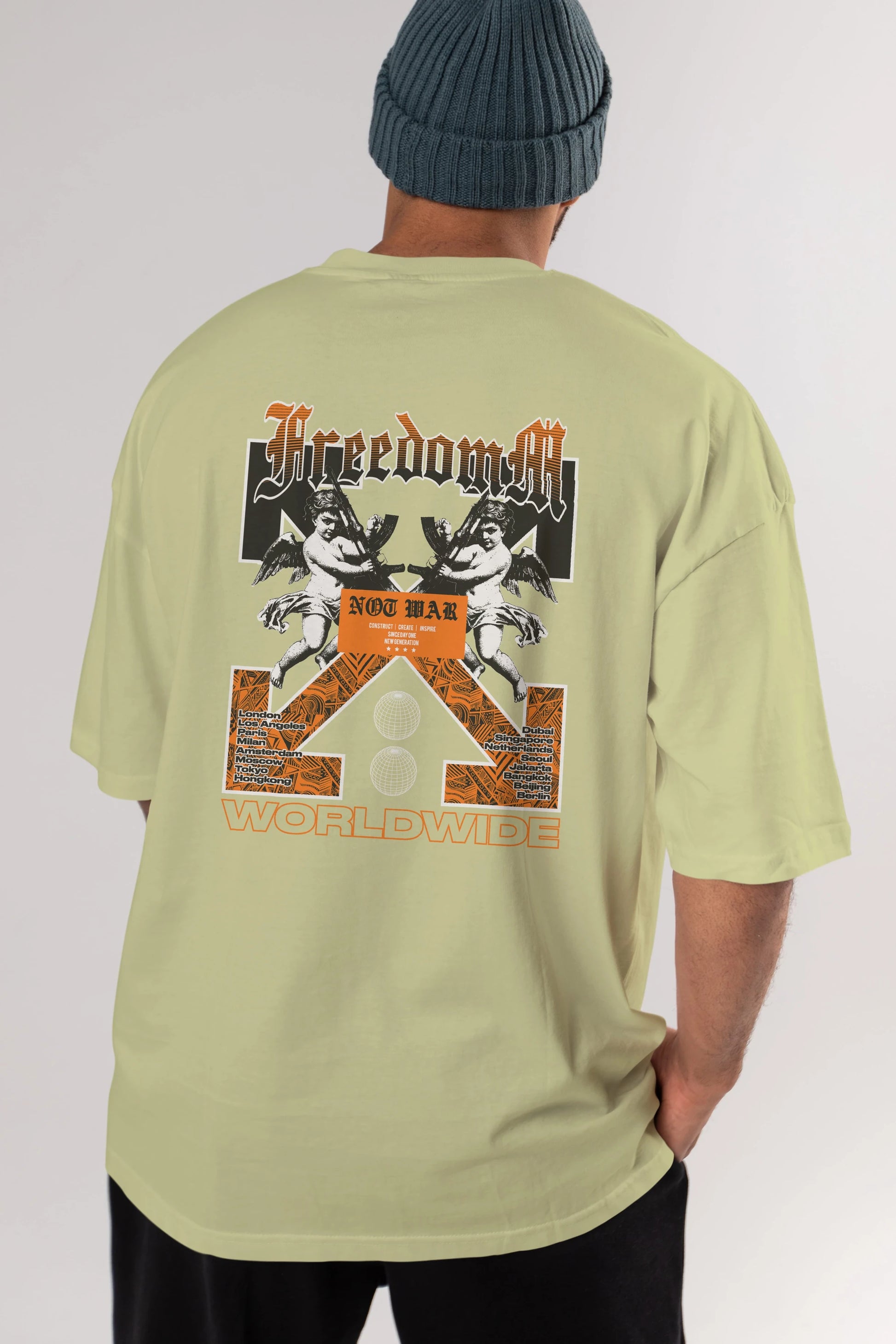 Freedom Worldwide Arka Baskılı Oversize t-shirt Erkek Kadın Unisex