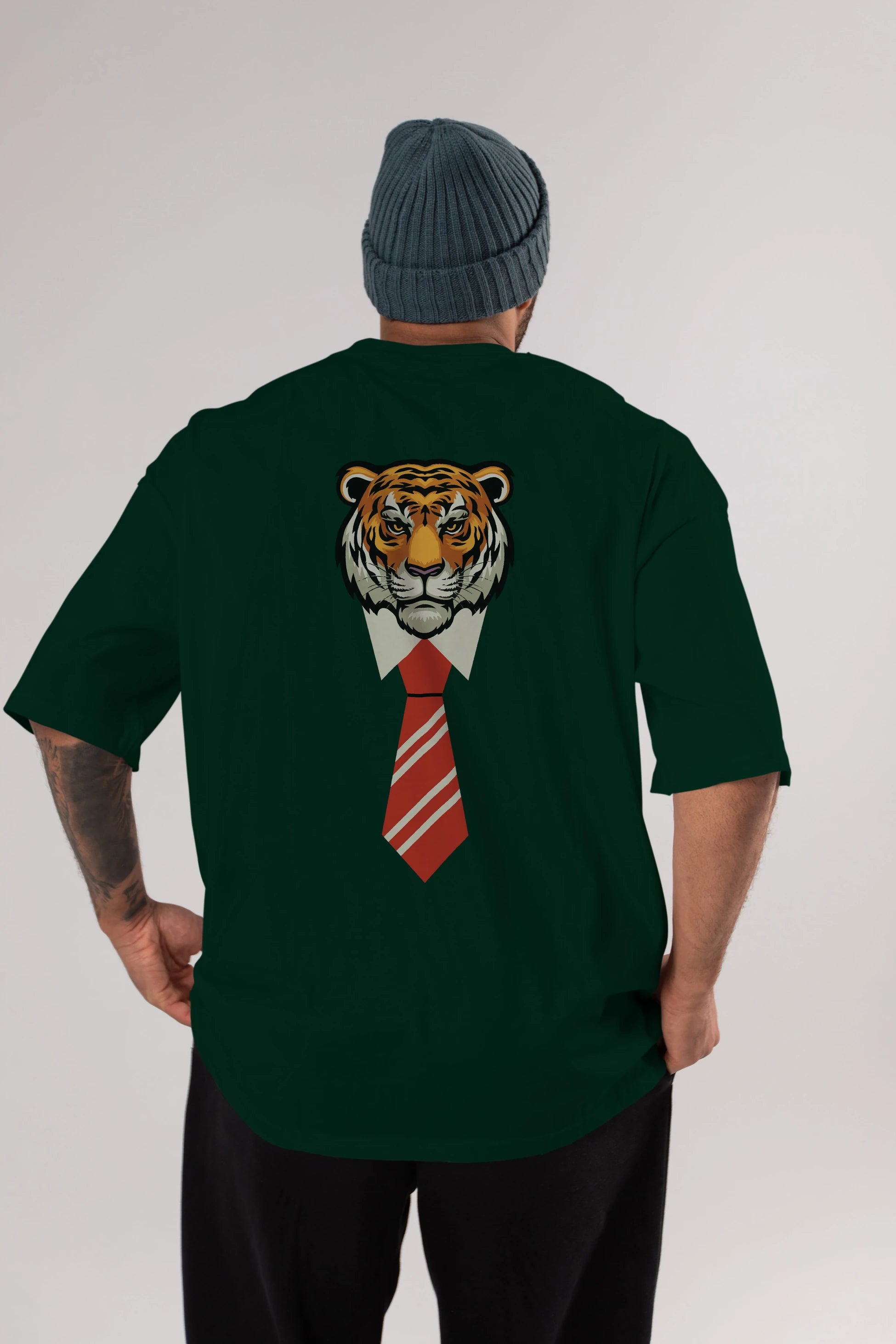 Tiger With Tie Arka Baskılı Oversize t-shirt Erkek Kadın Unisex
