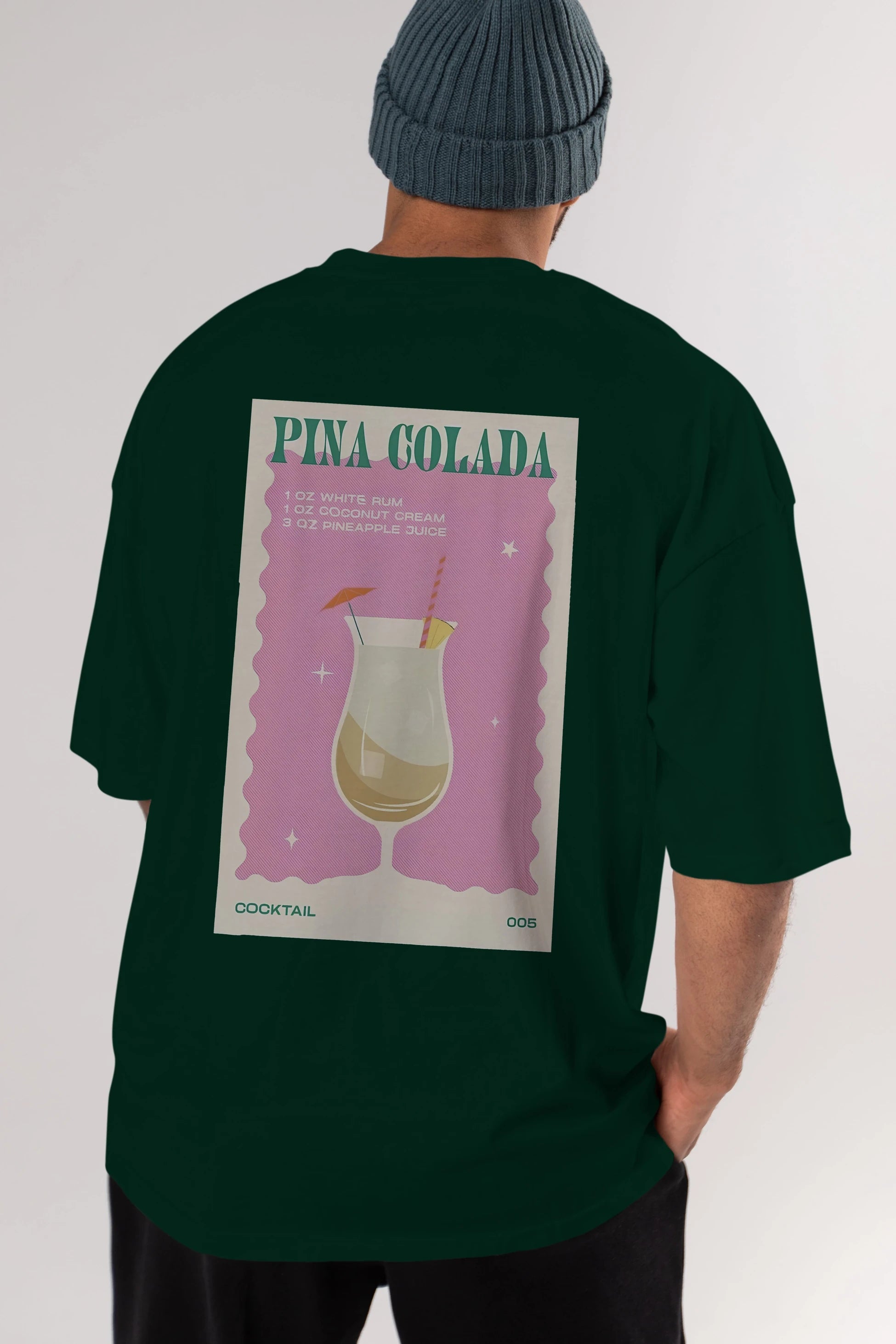 Pina Colada 3 Arka Baskılı Oversize t-shirt Erkek Kadın Unisex %100 Pamuk Bisiklet Yaka tişort