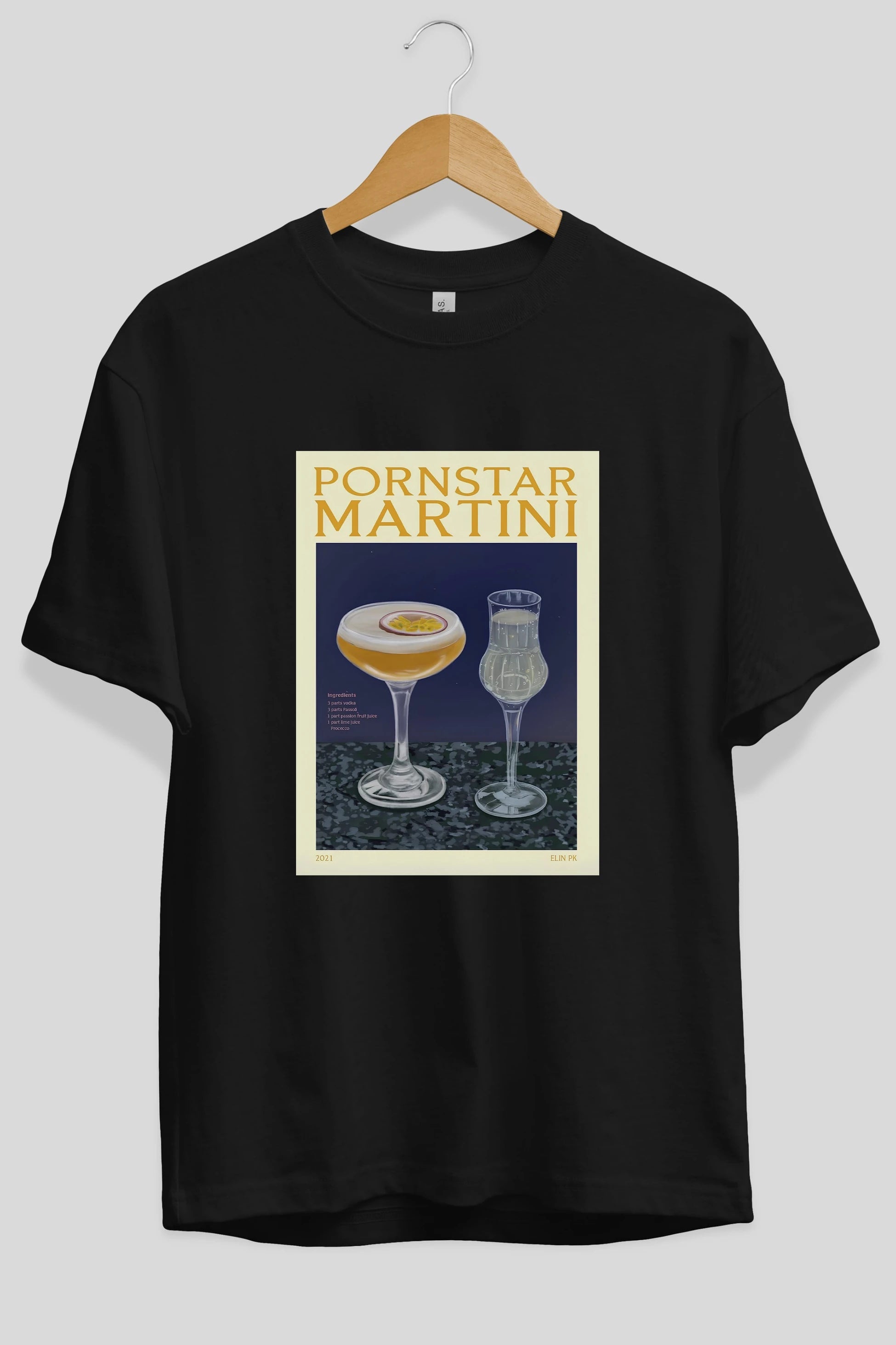 P.rnstar Martini Ön Baskılı Oversize t-shirt Erkek Kadın Unisex %100 Pamuk Bisiklet Yaka tişort