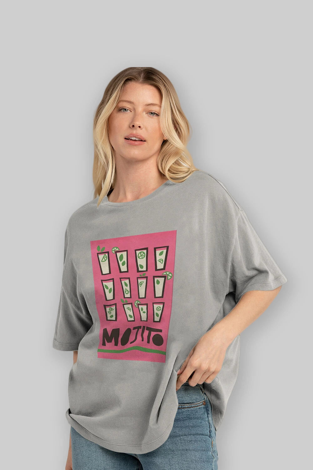 Mojito Ön Baskılı Oversize t-shirt Erkek Kadın Unisex %100 Pamuk Bisiklet Yaka tişort