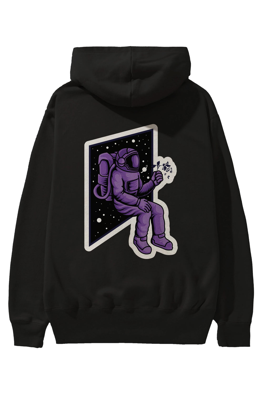 Astronaut holding black rose sticker Arka Baskılı Hoodie Oversize Kapüşonlu Sweatshirt Erkek Kadın Unisex