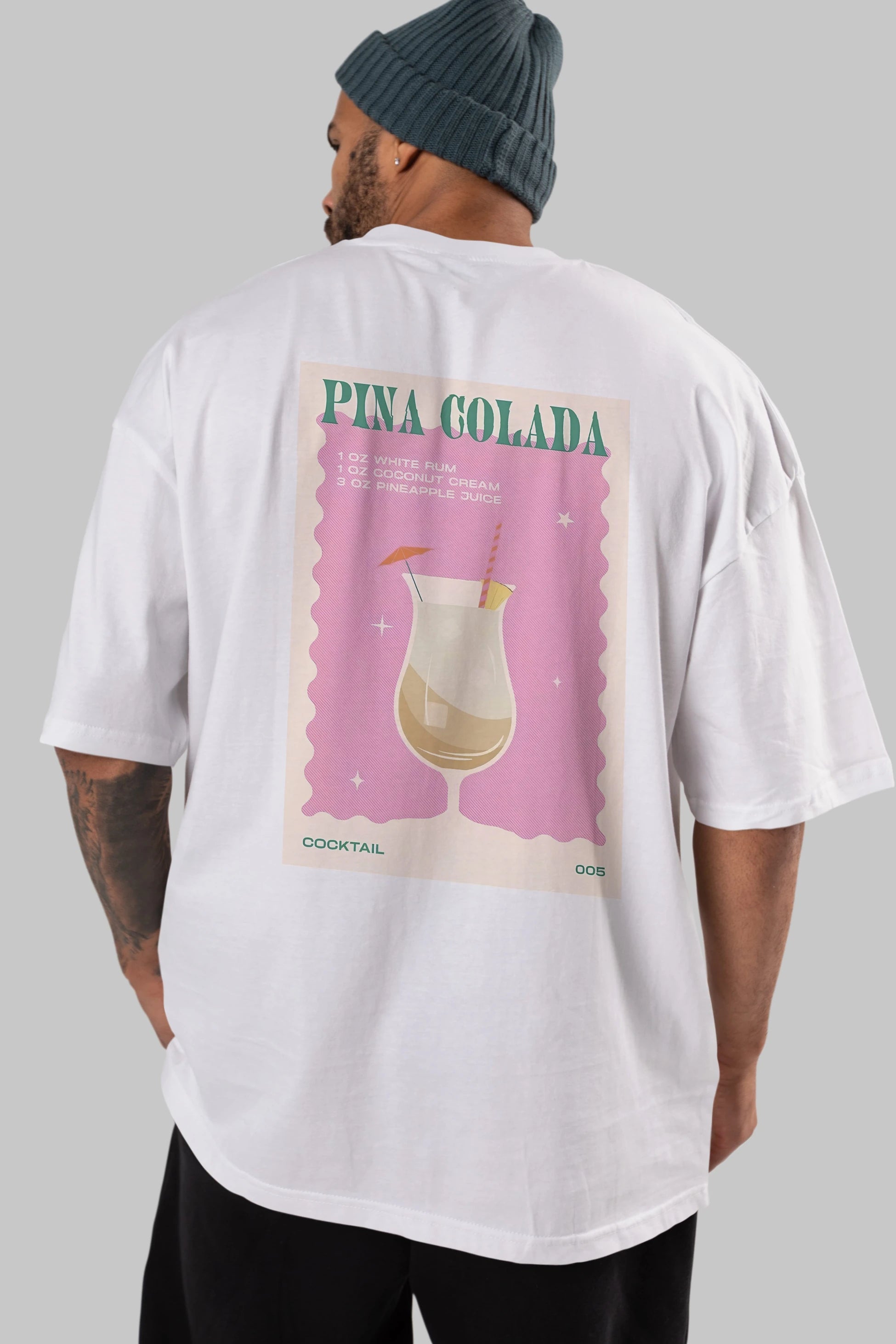 Pina Colada 3 Arka Baskılı Oversize t-shirt Erkek Kadın Unisex %100 Pamuk Bisiklet Yaka tişort