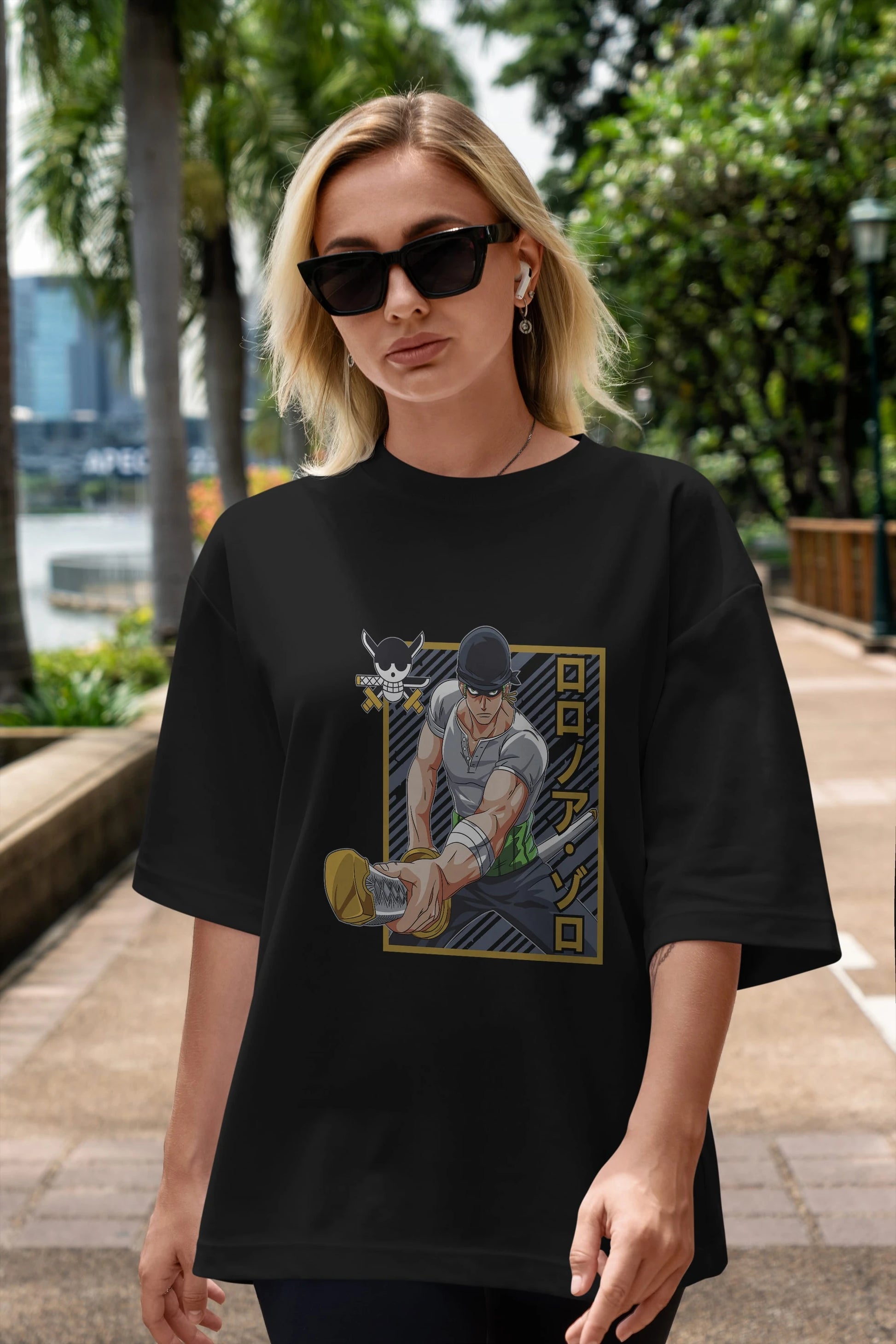 RORONOA ZORO Anime Ön Baskılı Oversize t-shirt %100 pamuk Erkek Kadın Unisex