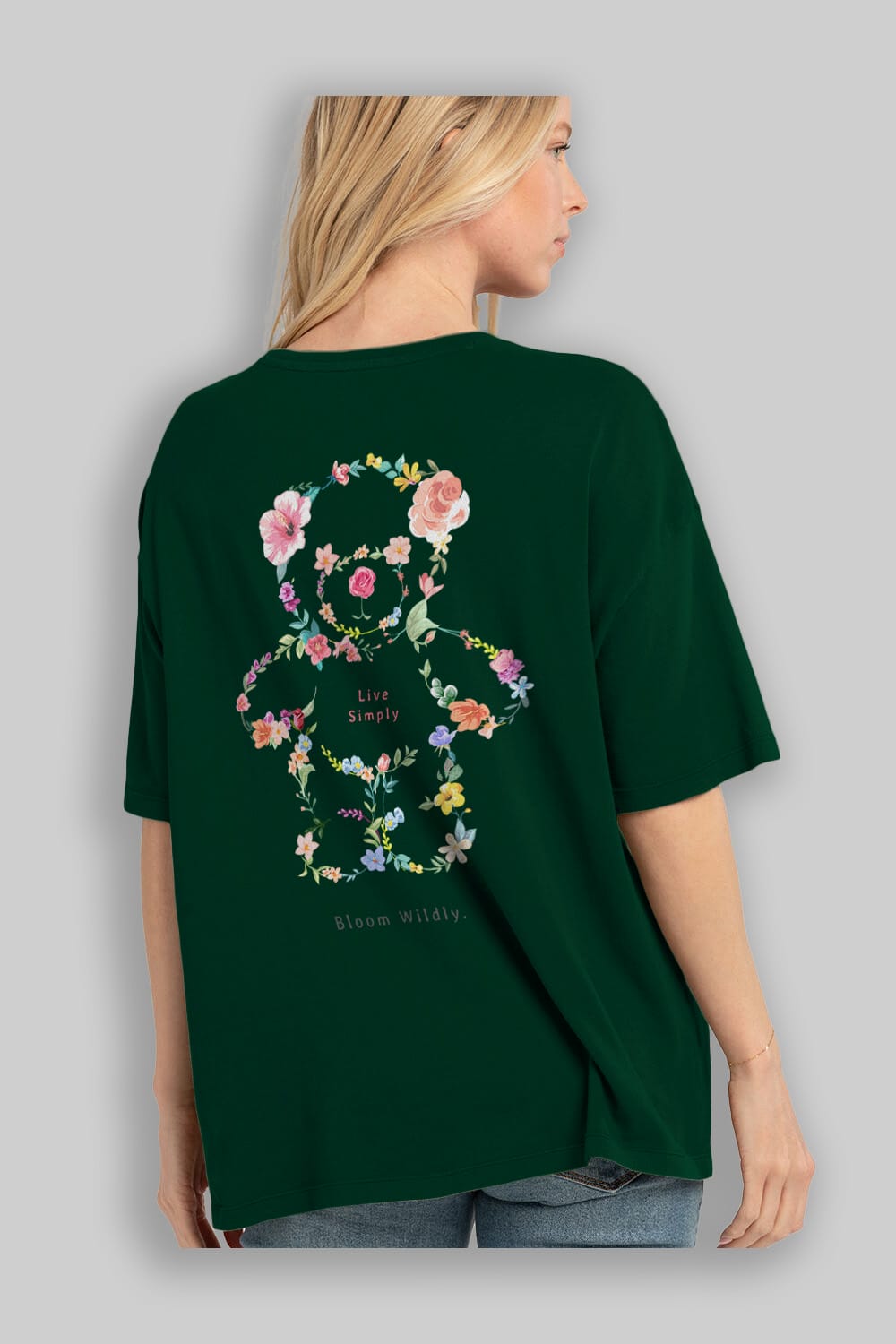 Teddy Bear Flowers Arka Baskılı Oversize t-shirt Erkek Kadın Unisex