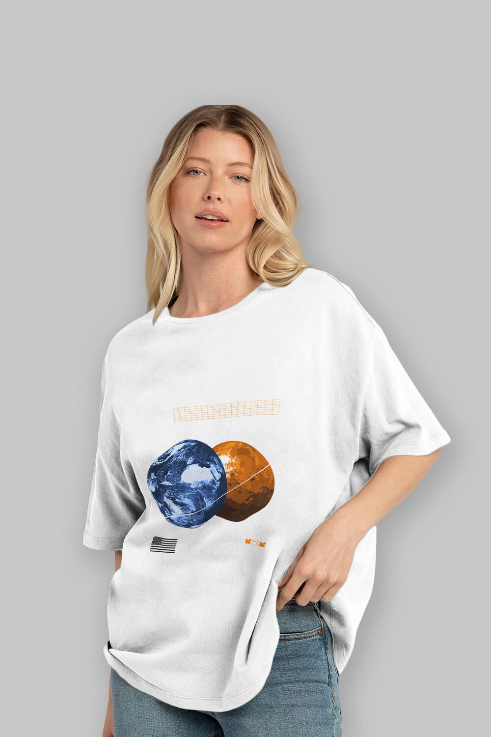 Space Our Ön Baskılı Oversize t-shirt Erkek Kadın Unisex