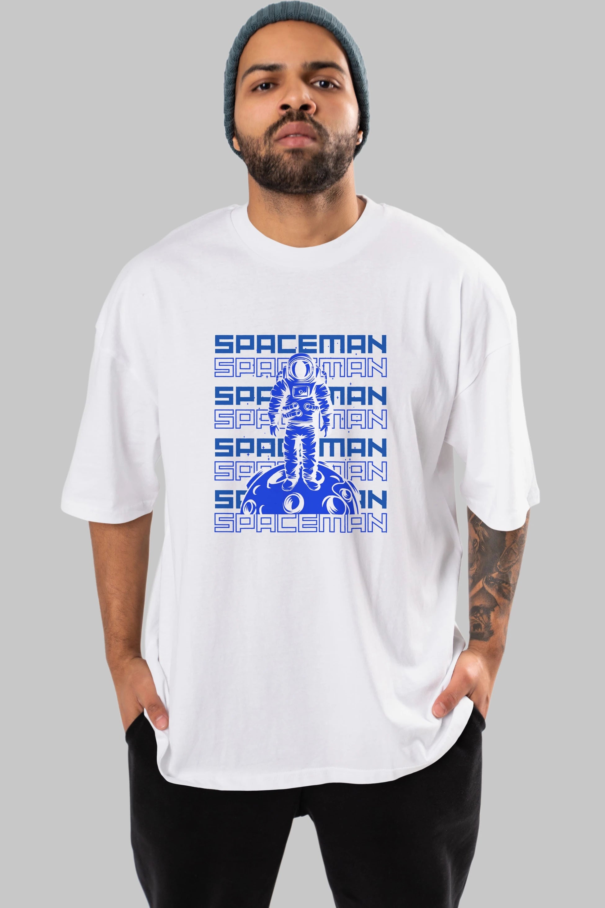 Spaceman Yazılı Ön Baskılı Oversize t-shirt Erkek Kadın Unisex