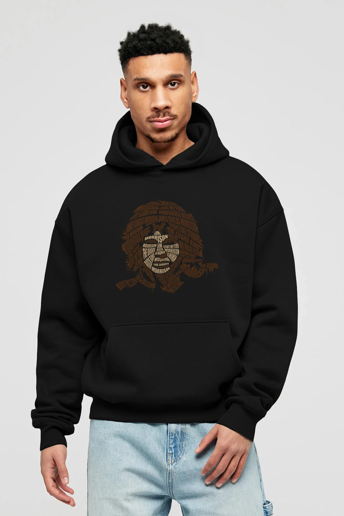 Jim Morrison Calligram Ön Baskılı Hoodie Oversize Kapüşonlu Sweatshirt Erkek Kadın Unisex