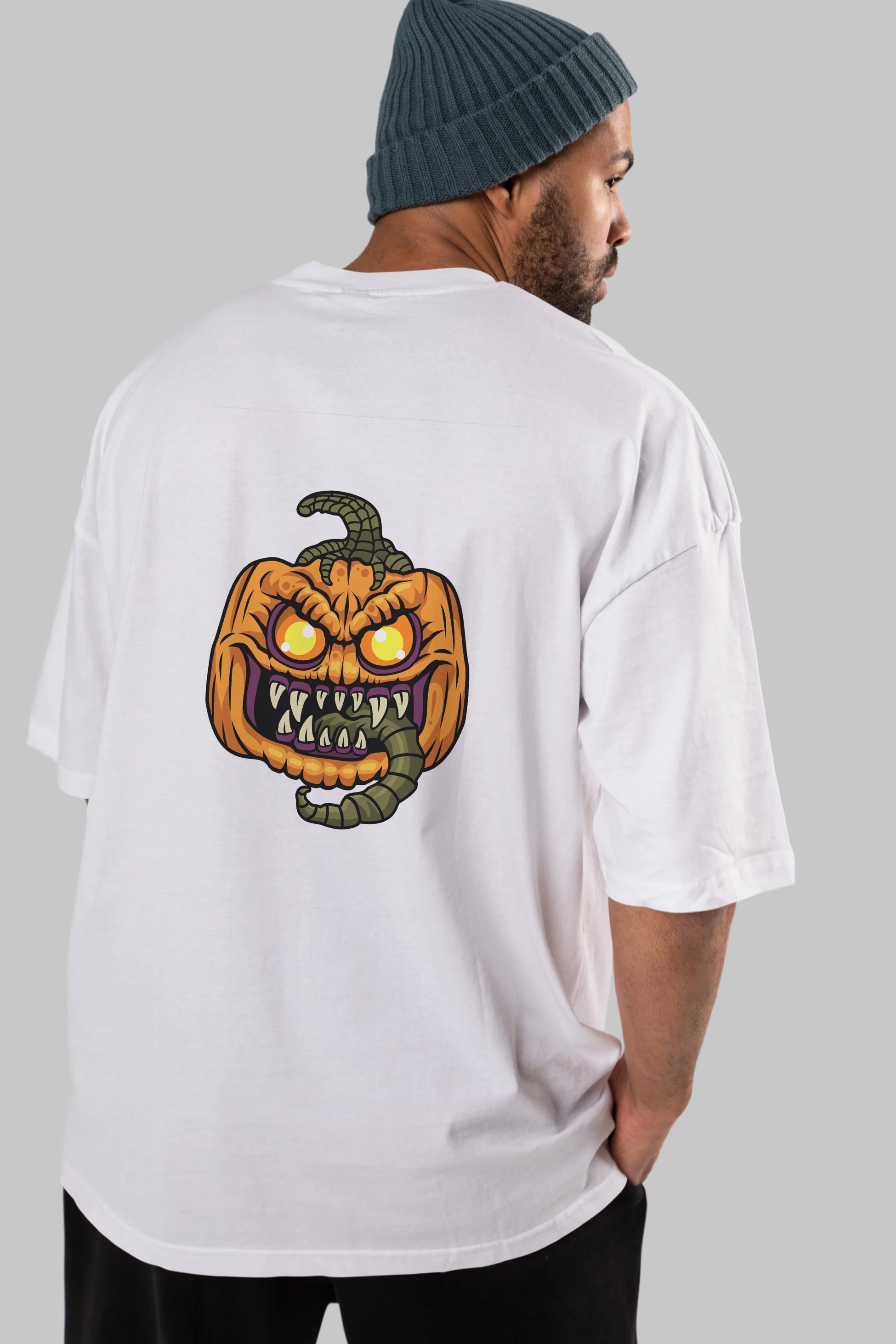 Halloween Arka Baskılı Oversize t-shirt Erkek Kadın Unisex %100 Pamuk tişort