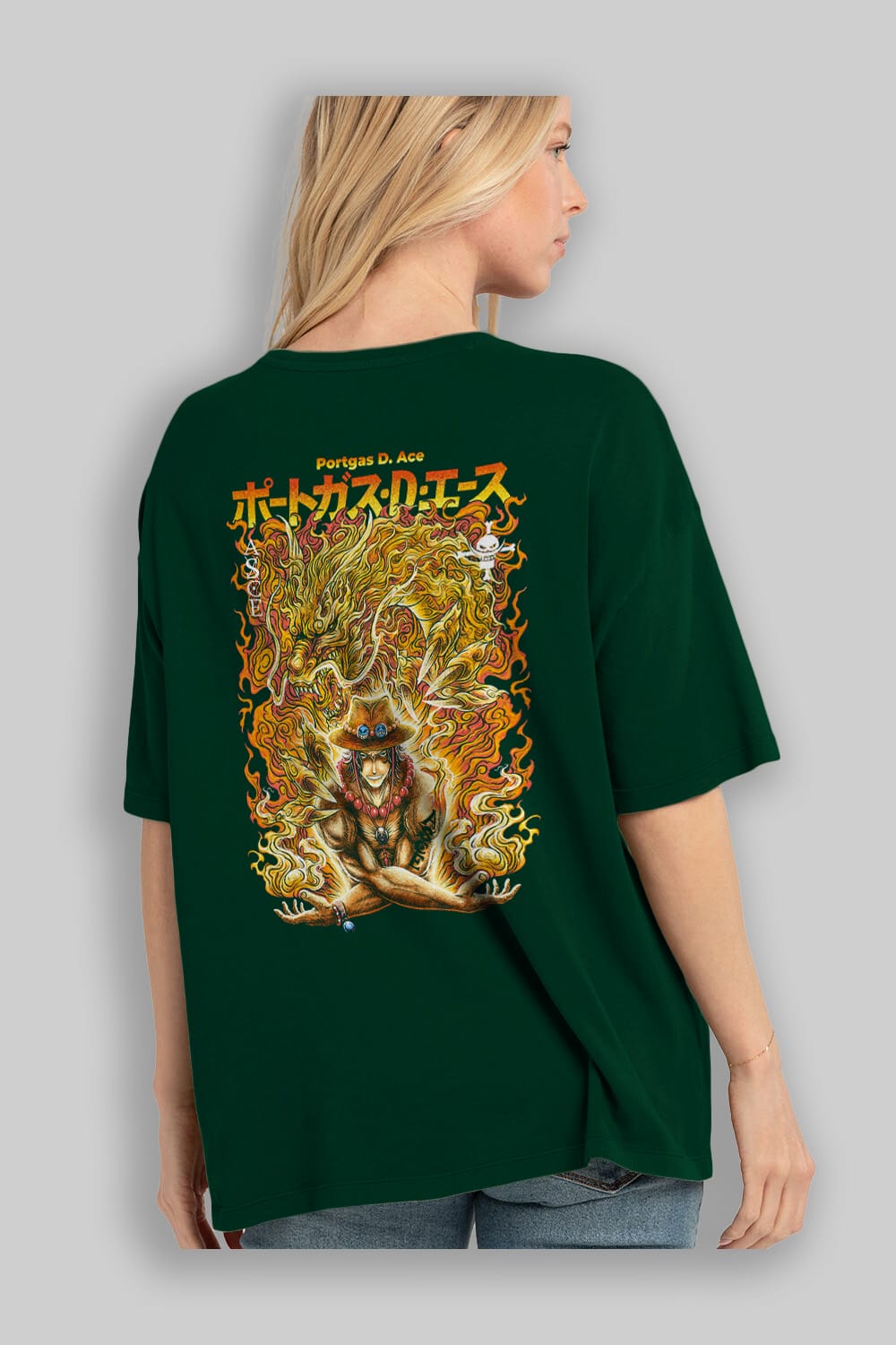 PORTGAS D. ACE Anime Arka Baskılı Oversize t-shirt Erkek Kadın Unisex