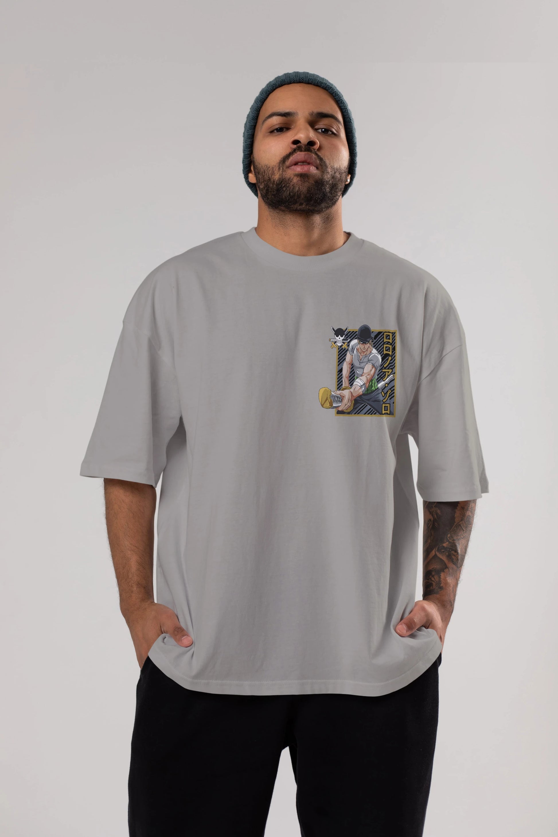 RORONOA ZORO Ön Sol Baskılı Oversize t-shirt Erkek Kadın Unisex %100 Pamuk Bisiklet Yaka tişort