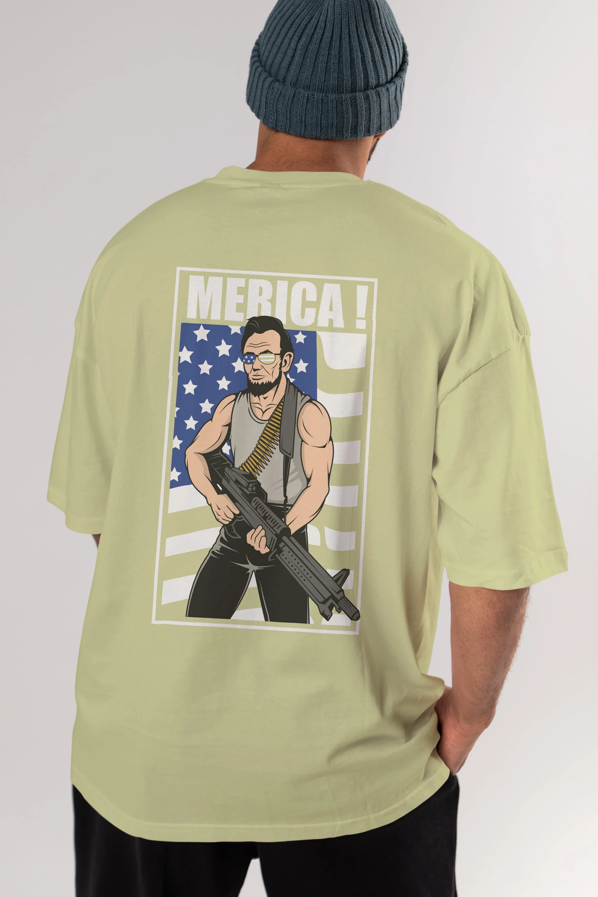 Lincoln Rambo Arka Baskılı Oversize t-shirt Erkek Kadın Unisex %100 Pamuk tişort