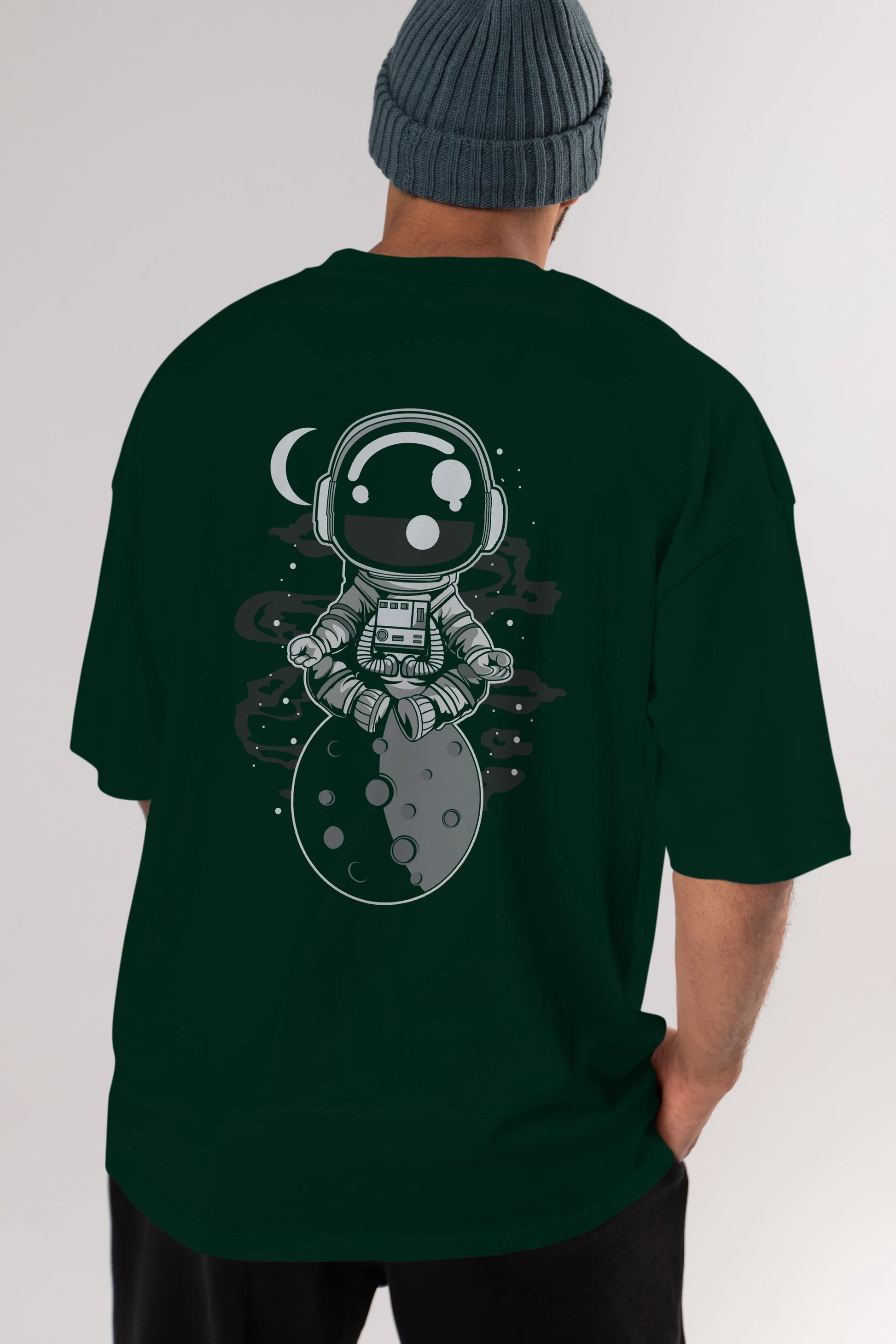 Astronaut Yoga Arka Baskılı Oversize t-shirt Erkek Kadın Unisex
