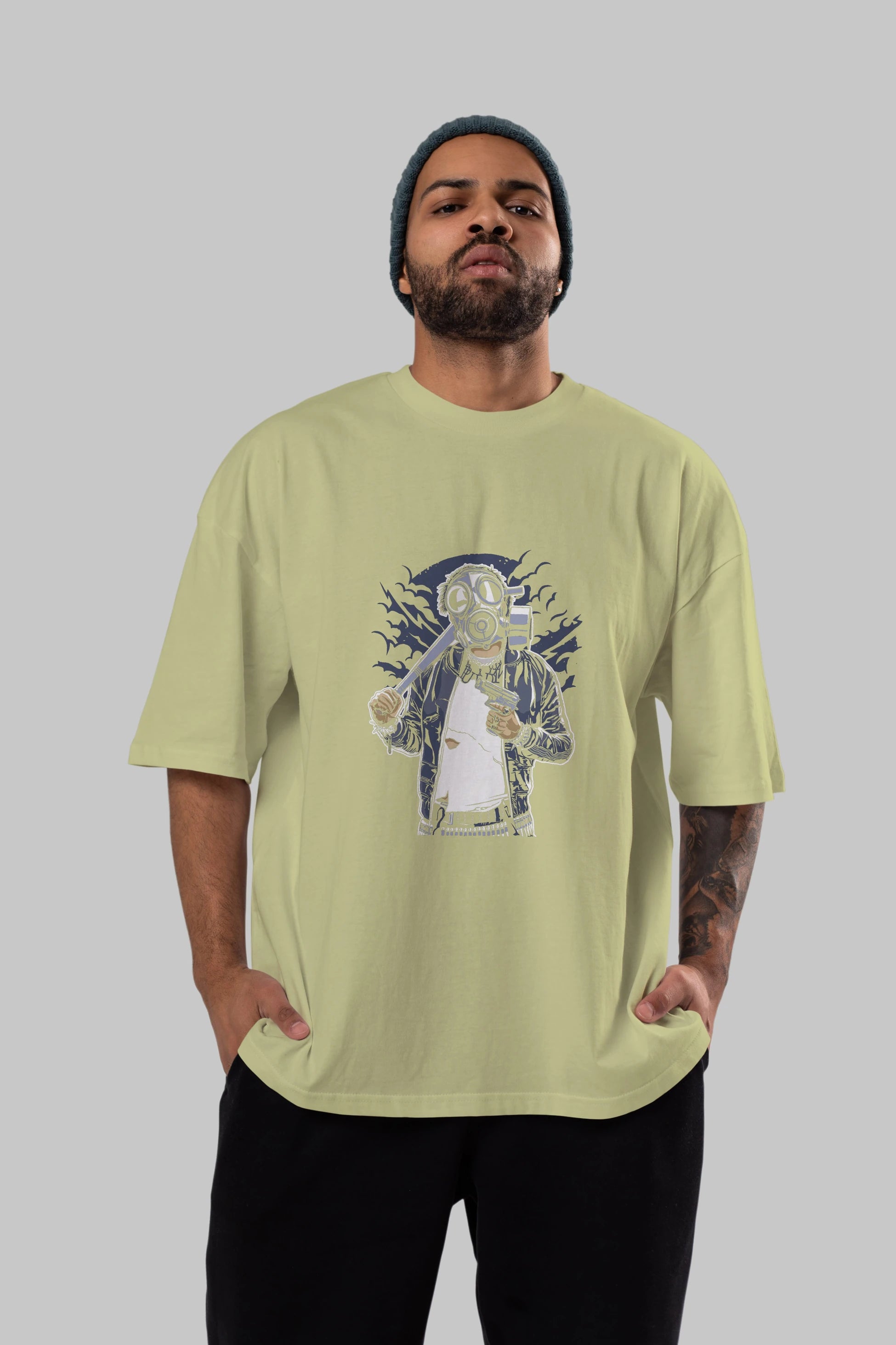 Gasmask Bastard Ön Baskılı Oversize t-shirt Erkek Kadın Unisex %100 Pamuk tişort