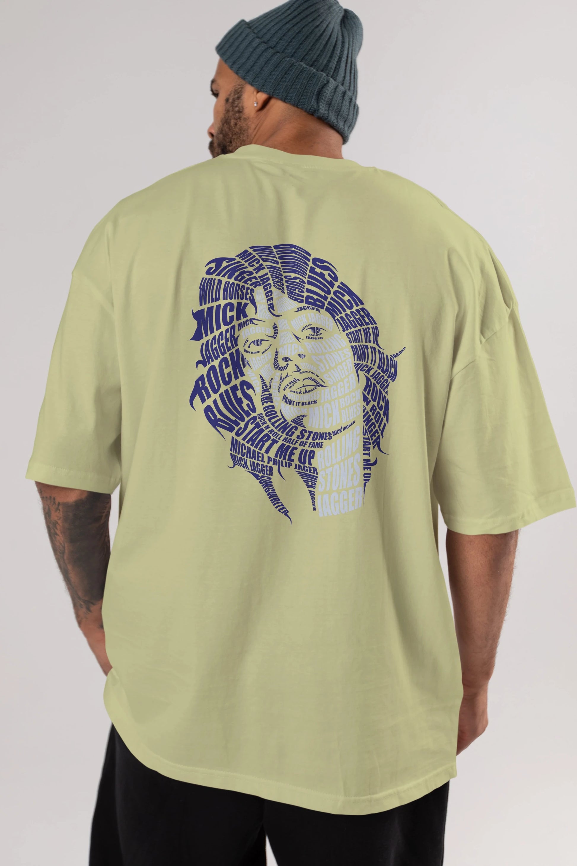 Mick Jagger Calligram Arka Baskılı Oversize t-shirt %100 pamuk Erkek Kadın Unisex