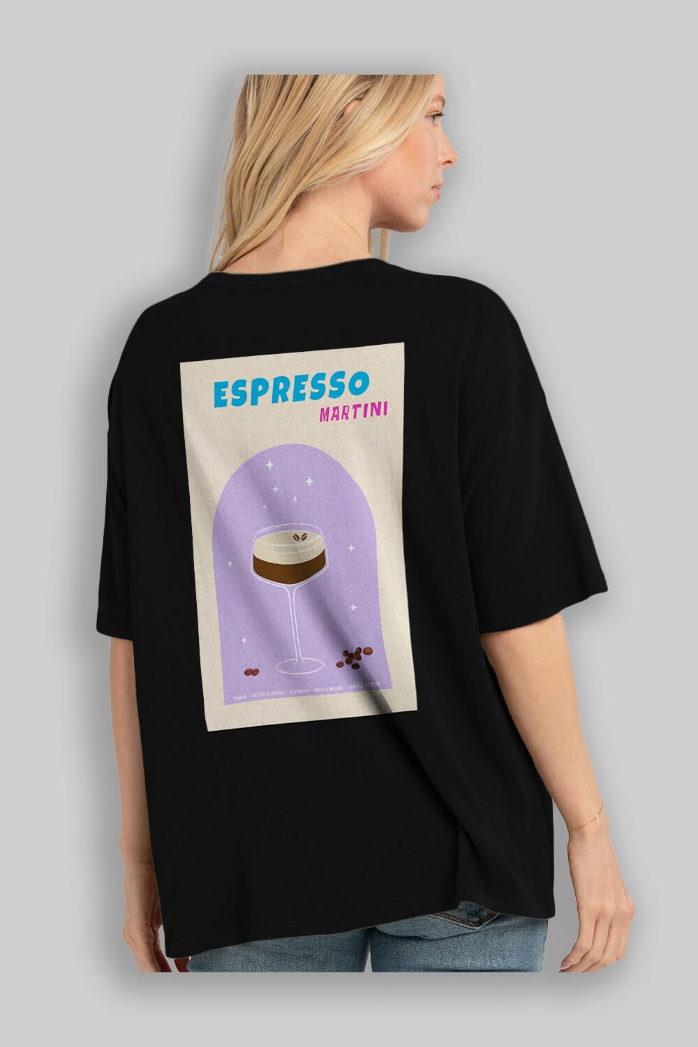 Espresso Martini 5 Arka Baskılı Oversize t-shirt Erkek Kadın Unisex %100 Pamuk Bisiklet Yaka tişort