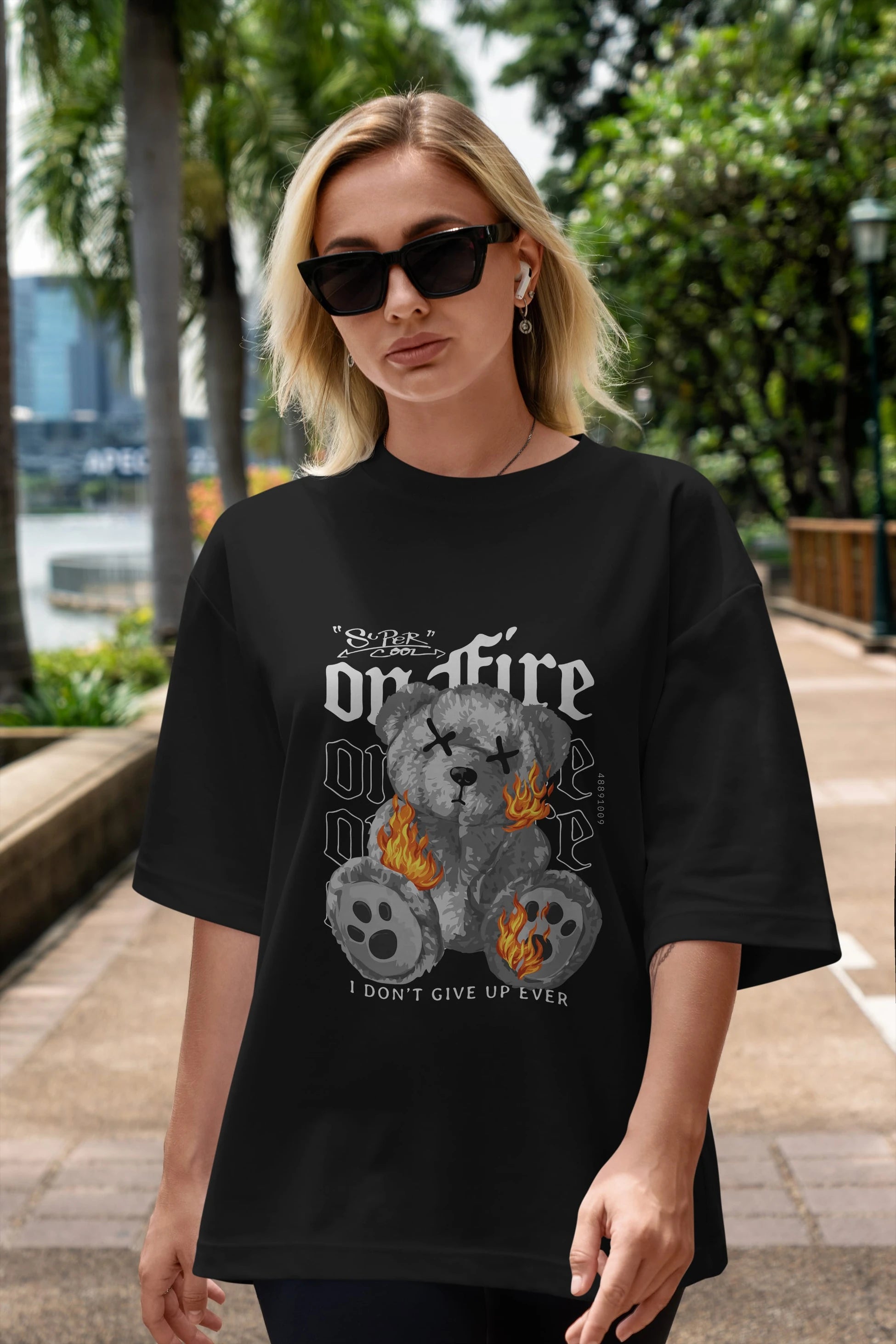 Teddy Bear On Fire Ön Baskılı Oversize t-shirt Erkek Kadın Unisex