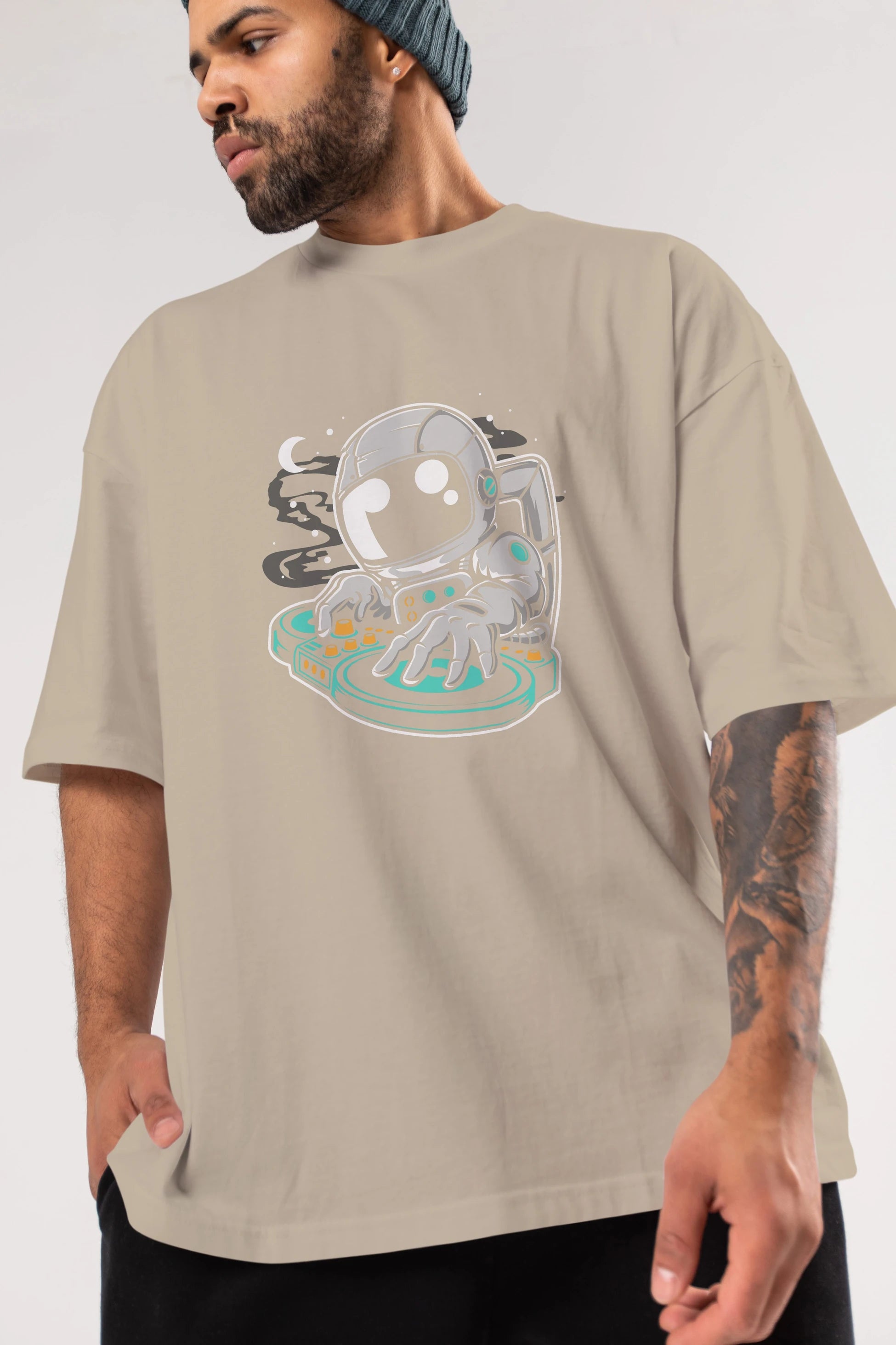 Astronaut DJ Ön Baskılı Oversize t-shirt Erkek Kadın Unisex