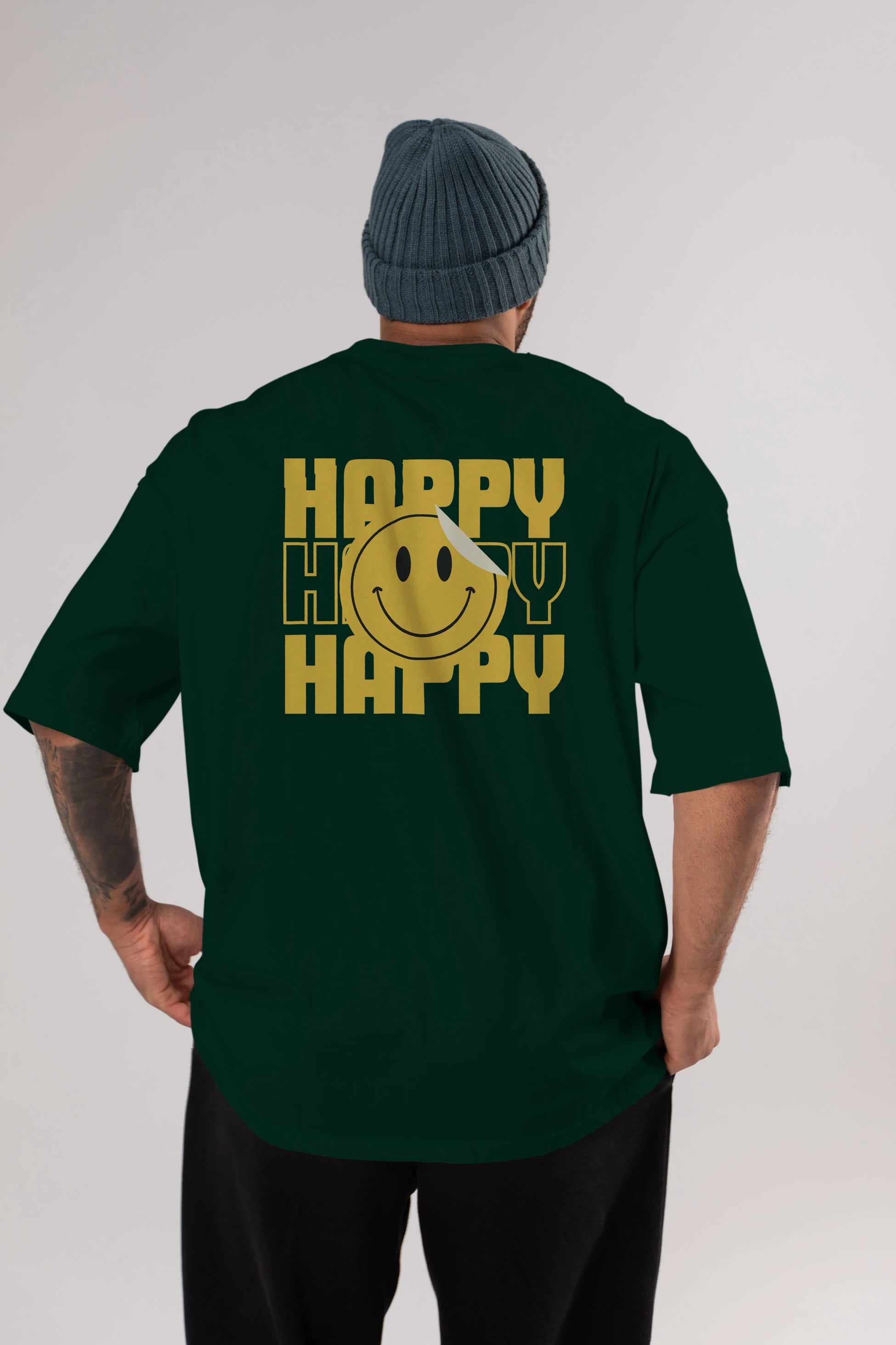 Happy Smile Yazılı Arka Baskılı Oversize t-shirt Erkek Kadın Unisex