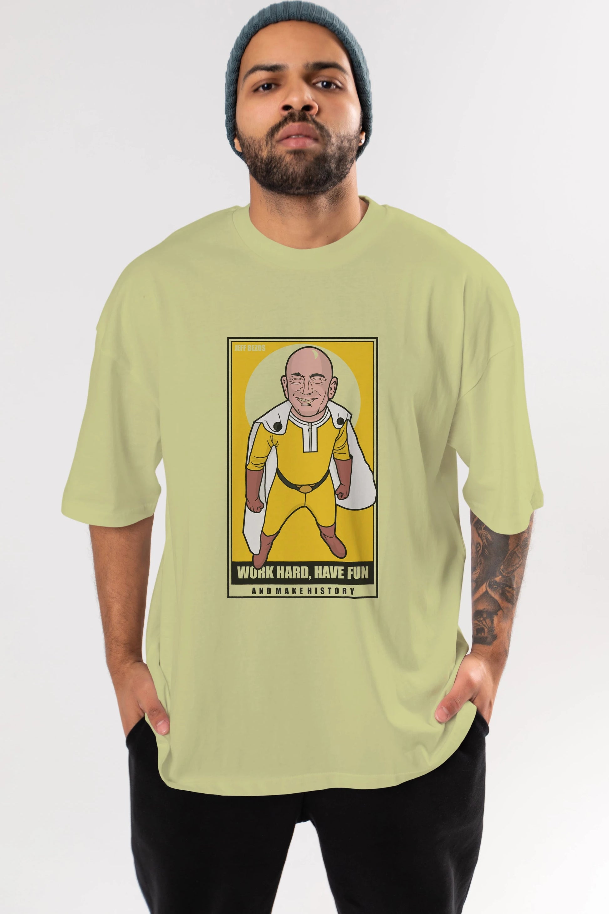 Jeff Bezos Saitama Ön Baskılı Oversize t-shirt Erkek Kadın Unisex %100 Pamuk tişort