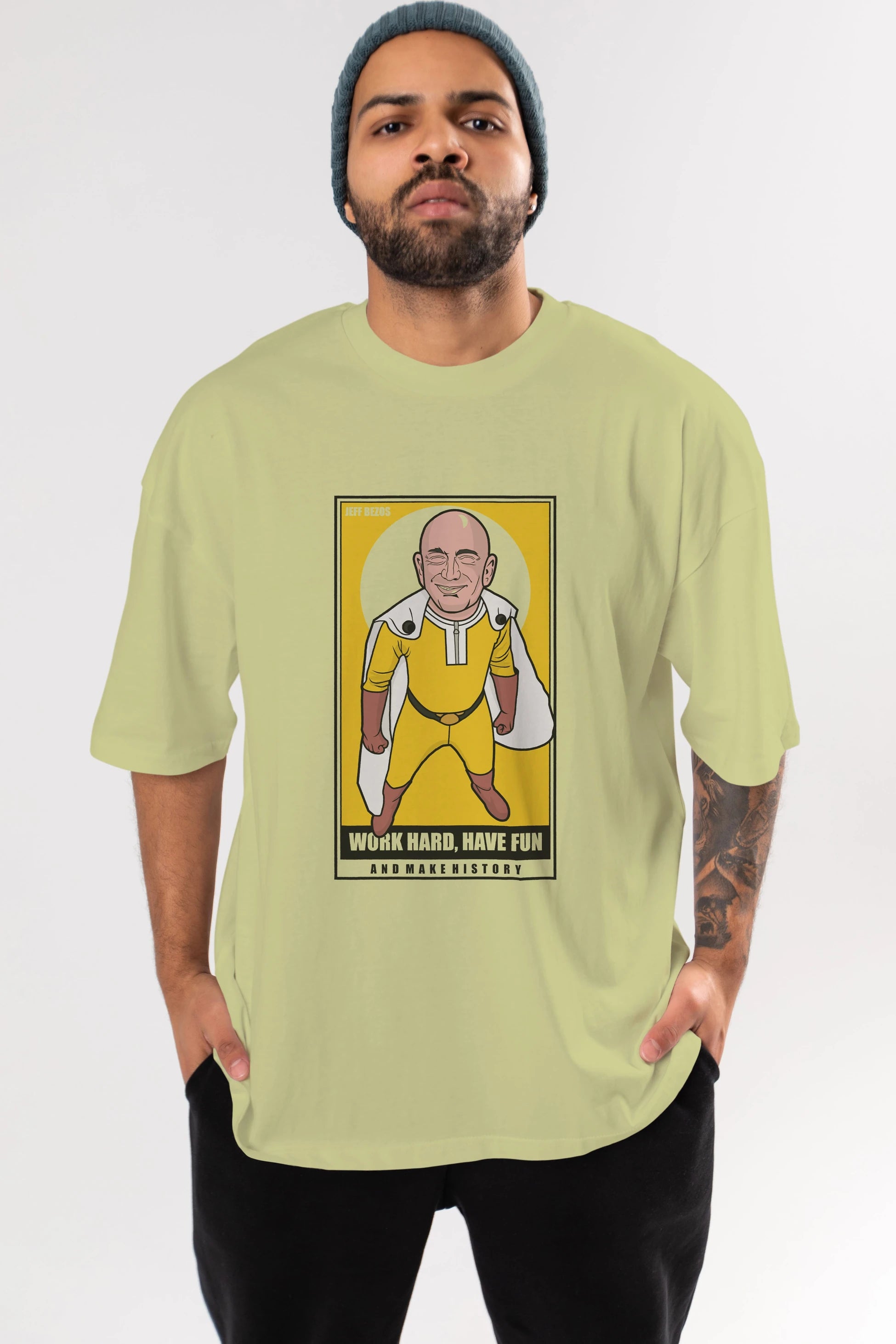 Jeff Bezos Saitama Ön Baskılı Oversize t-shirt Erkek Kadın Unisex %100 Pamuk tişort