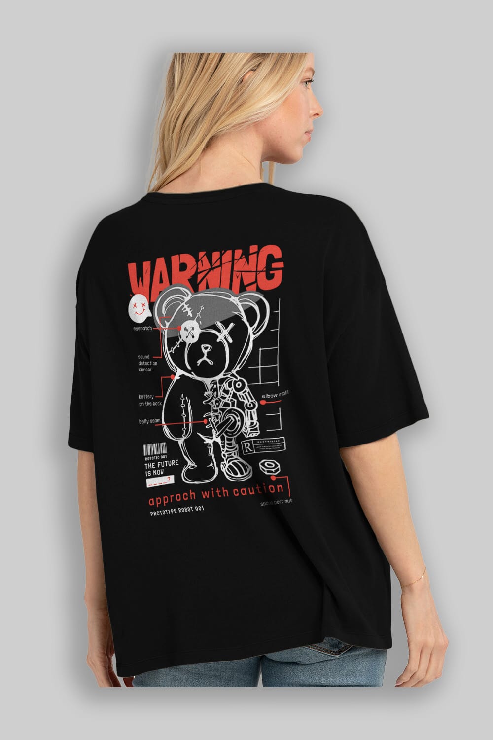 Teddy Bear Warning Arka Baskılı Oversize t-shirt Erkek Kadın Unisex
