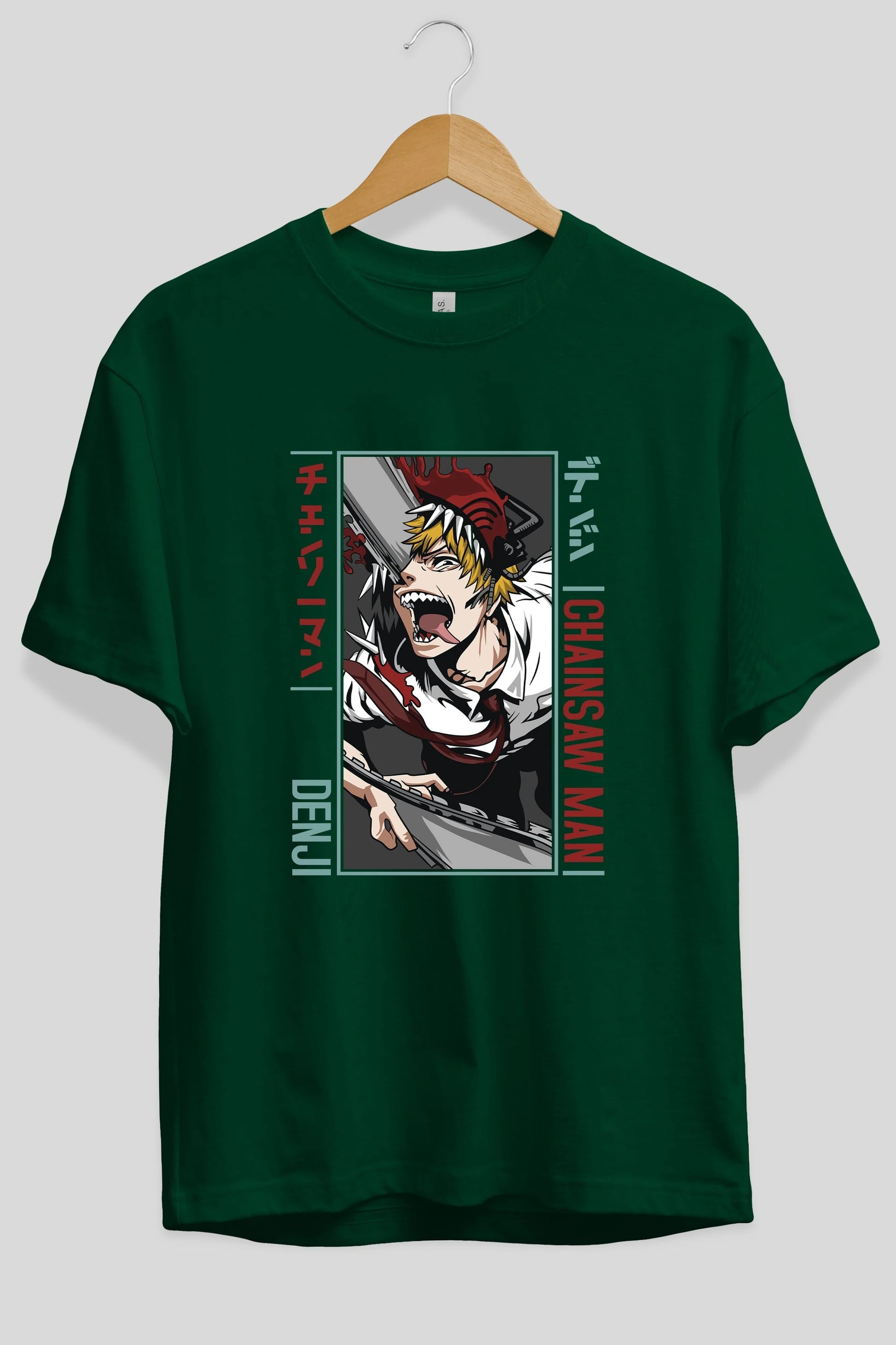 Denji Chainsaw Man Anime Ön Baskılı Oversize t-shirt %100 pamuk Erkek Kadın Unisex