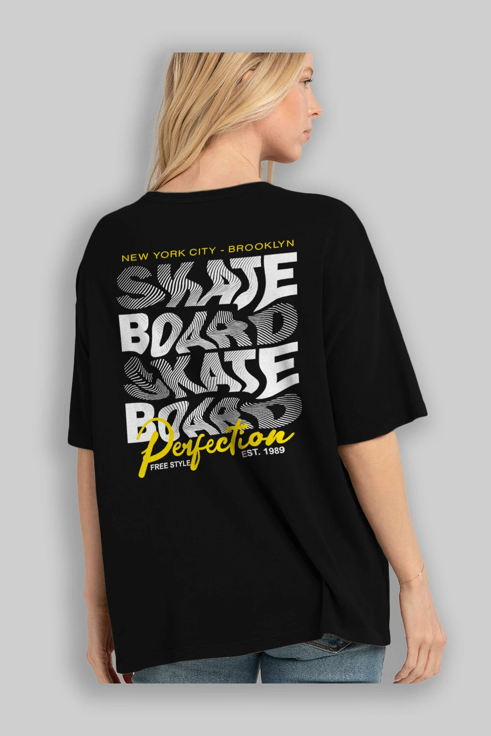 New York City and Brooklyn Arka Baskılı Oversize t-shirt Erkek Kadın Unisex
