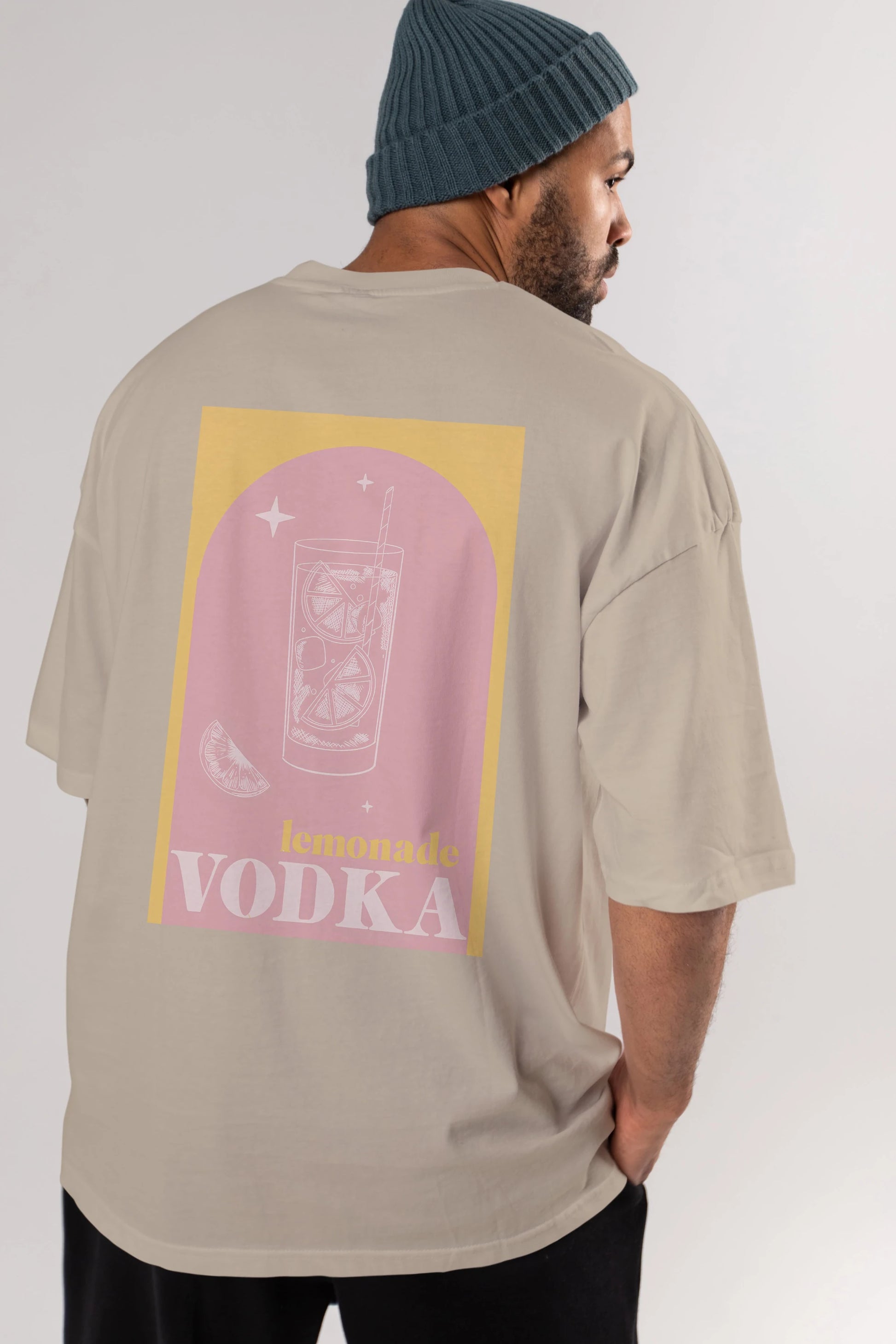 Vodka Limon Arka Baskılı Oversize t-shirt Erkek Kadın Unisex %100 Pamuk Bisiklet Yaka tişort