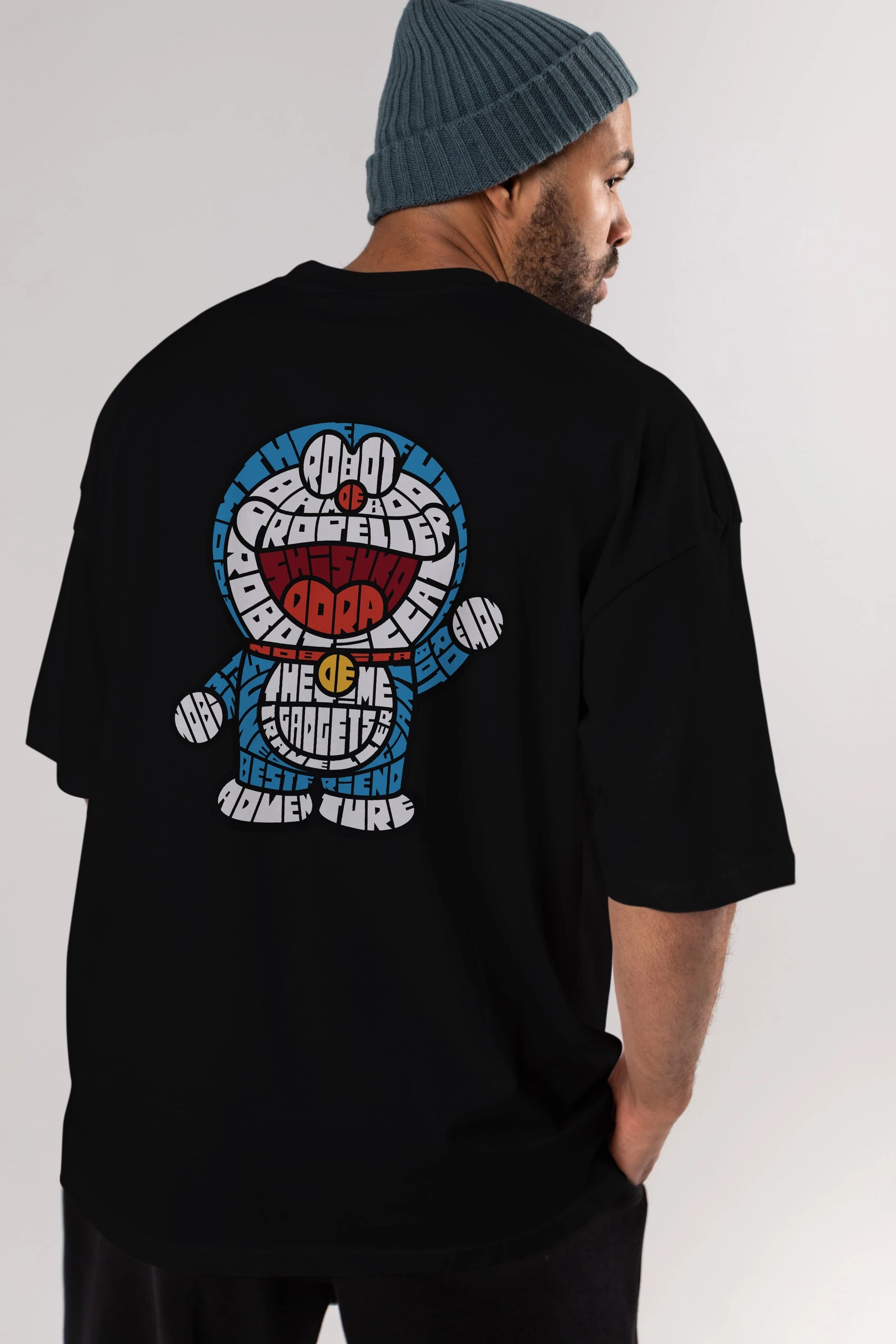 Robotic cat Arka Baskılı Oversize t-shirt %100 pamuk Erkek Kadın Unisex