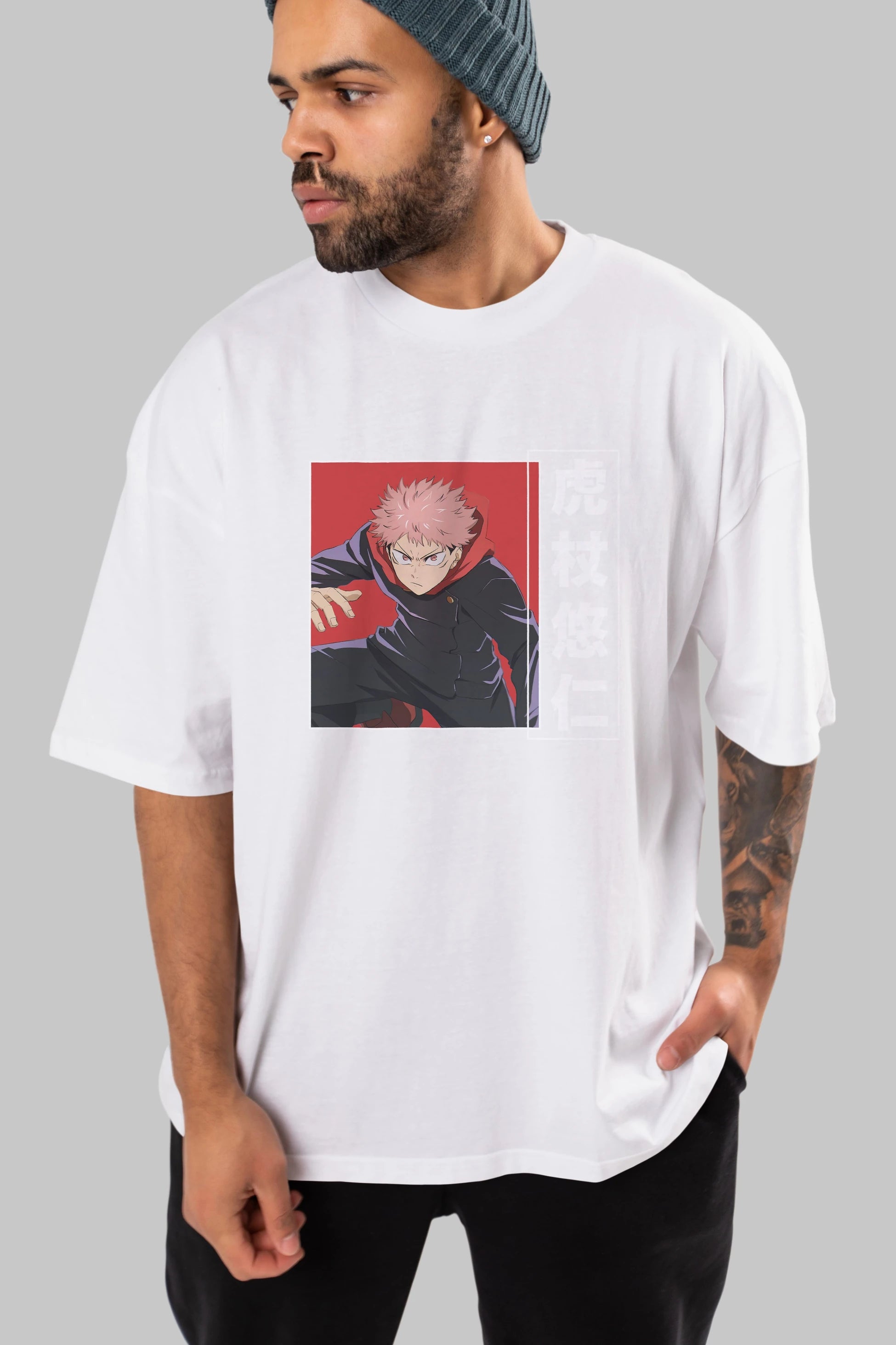 Yuuji Itadori 2 Anime Ön Baskılı Oversize t-shirt %100 pamuk Erkek Kadın Unisex