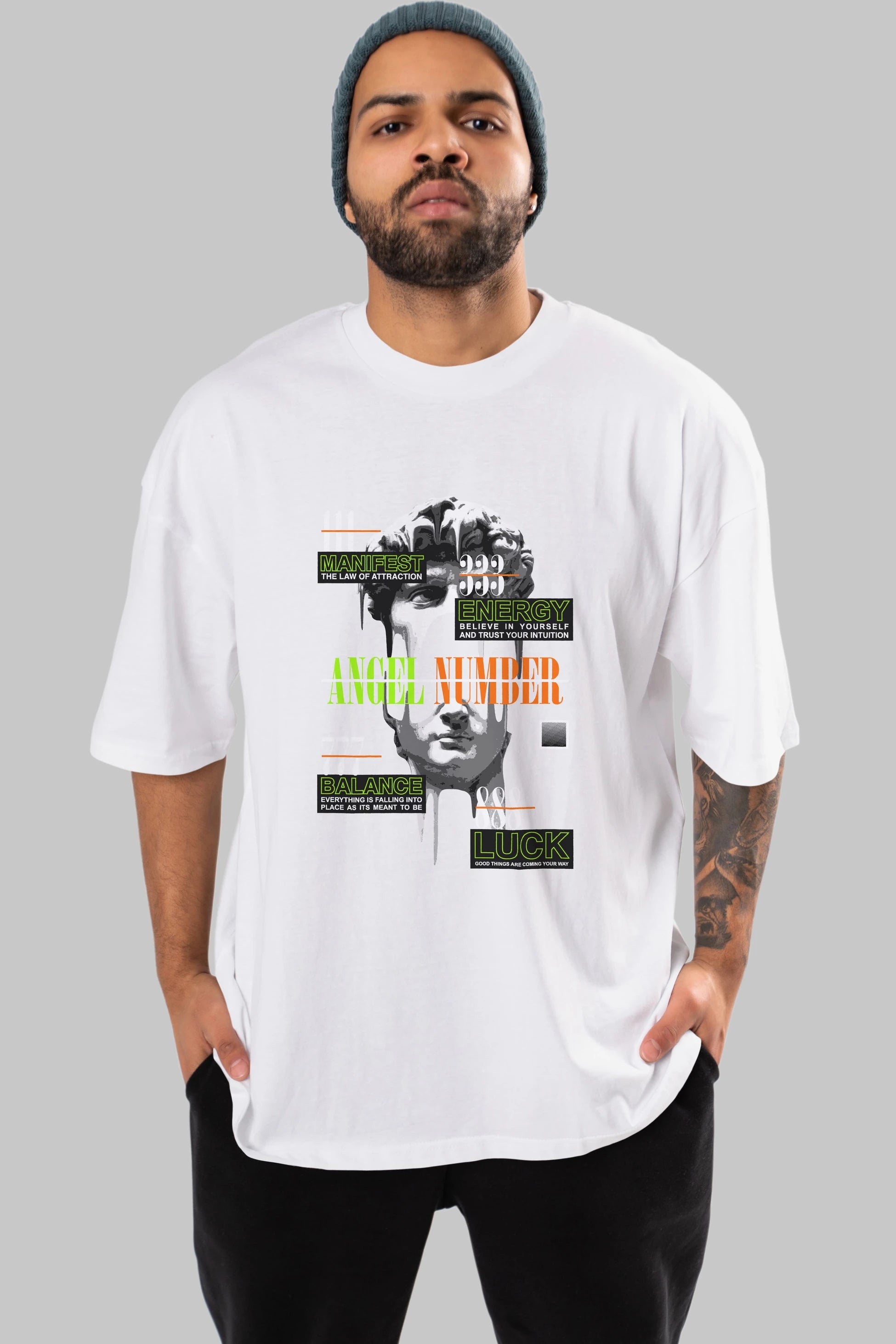 Angel Number Ön Baskılı Oversize t-shirt Erkek Kadın Unisex